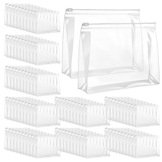 cobee 100 Pcs Clear Makeup Bags Bulk, Waterproof PVC Travel Cosmetic Organizer Mini Pouches with Zipper 7.9x5.9x2 Inch Transparent Toiletry Bags for Women Men