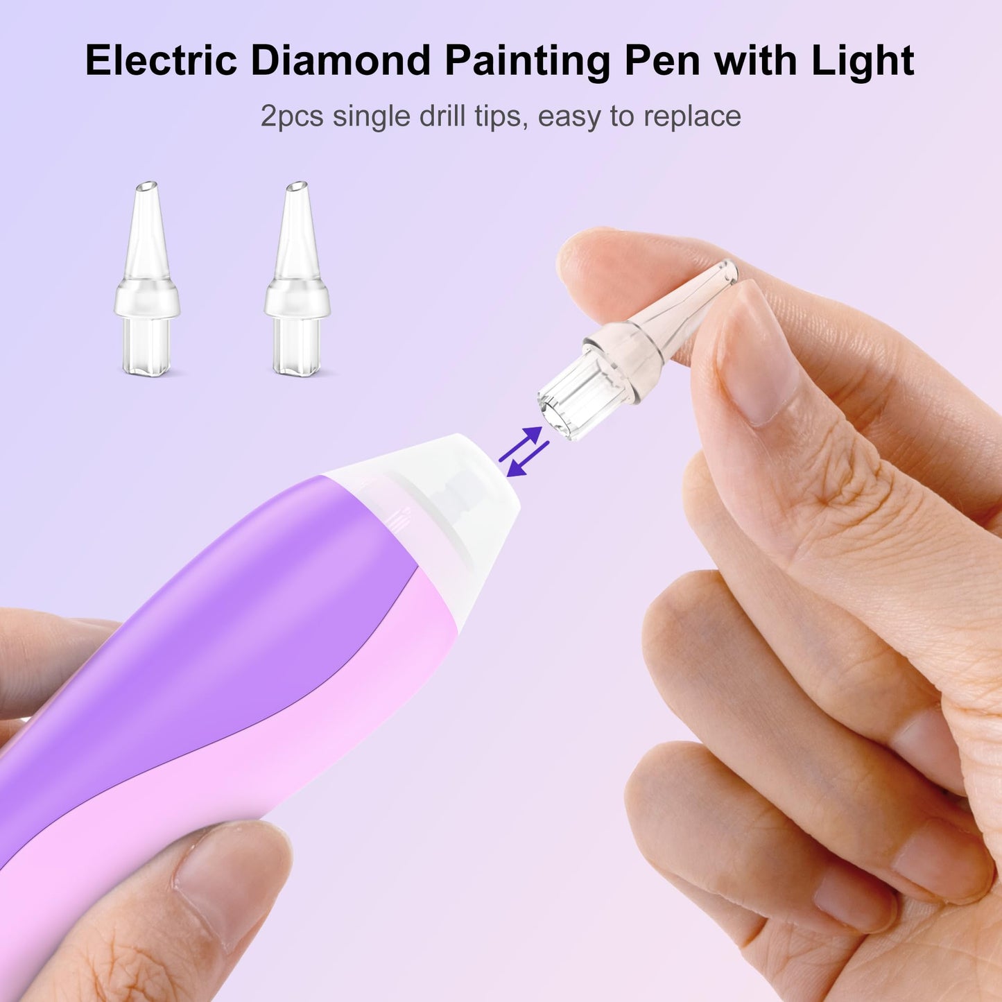 Electric Diamond Art Pens with Light, Diamond Art Kits for Adults, Wireless, Rechargeable, 3 Brightness Levels, Ergonomic Grip and Extra Tips, Quiet Suction Diamond Painting Pen