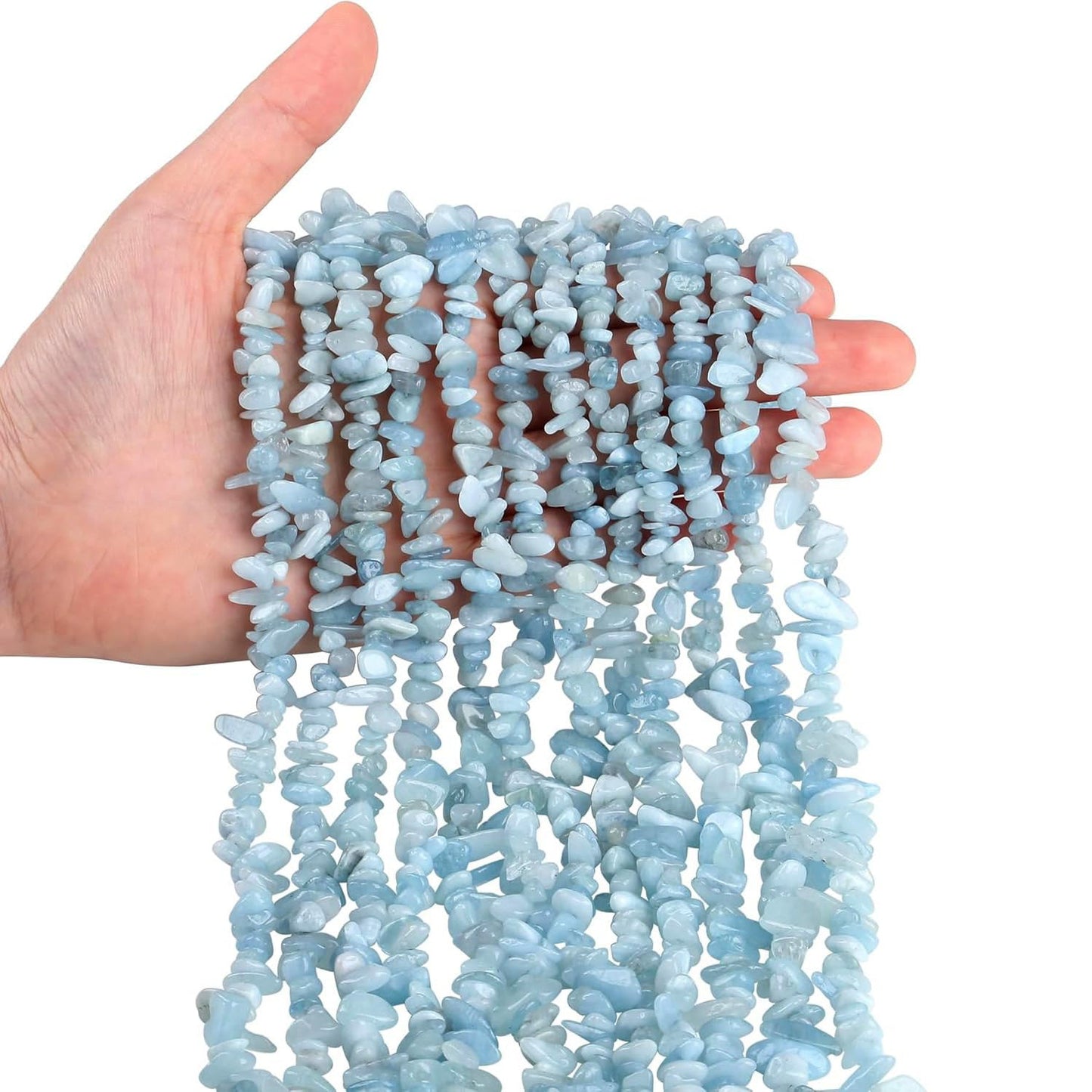 Natural Chip Stone Beads 450pcs Aquamarine Chips 5-8mm Genuine Real Irregular Healing Crystal Rocks Hole Drilled DIY Loose Gemstone Beads for Jewelry Making Bracelet Earrings Necklace Crafting