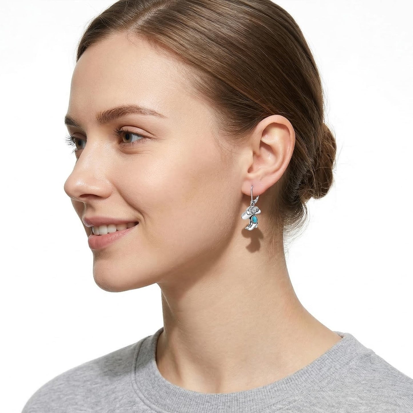 YYmqmq Turquoise Cowboy Boot Earrings 925 Sterling Silver Western Jewelry Cowgirl Hat Dangle Earrings Laverback Country Style Cowgirl Gifts for Women Girlfriend Her
