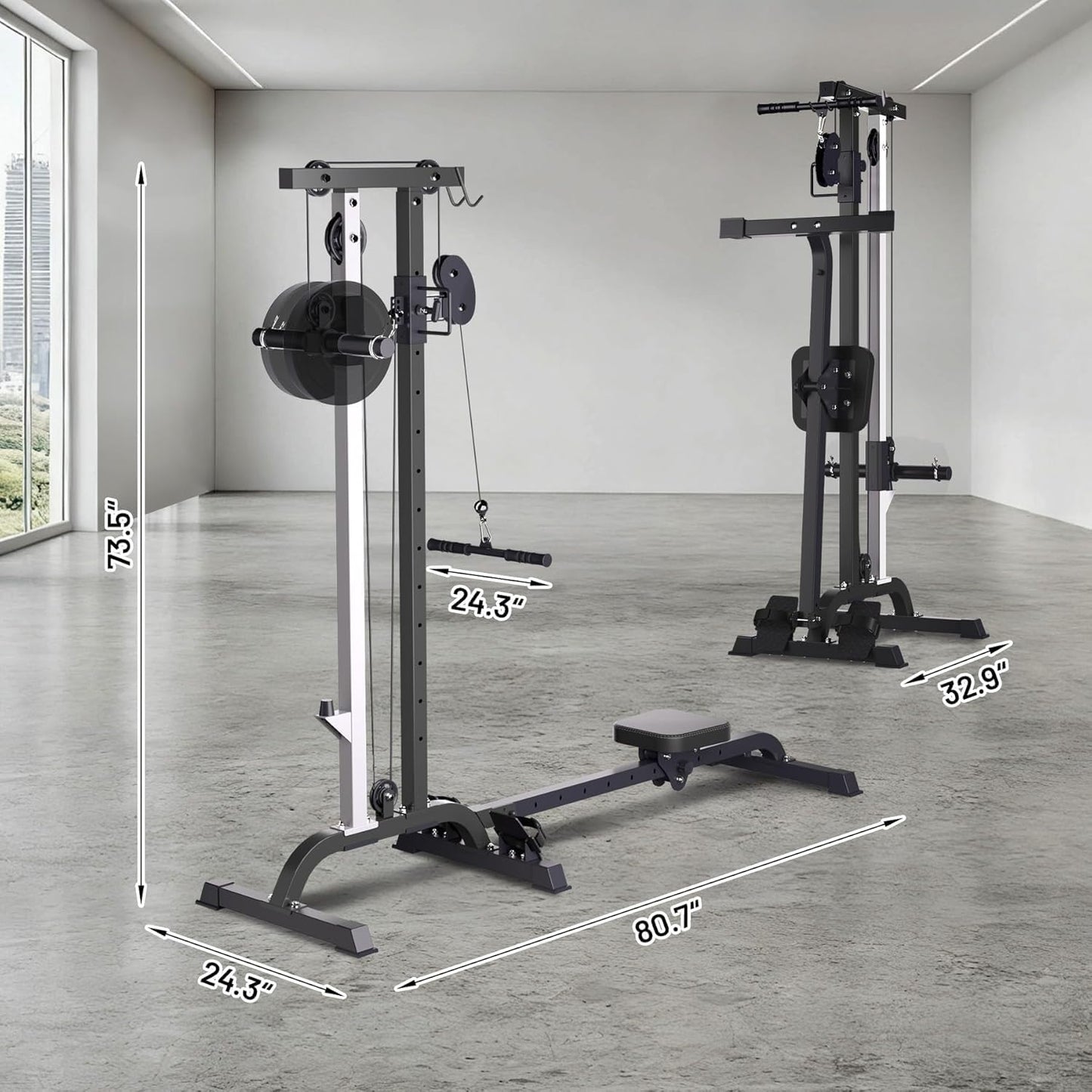 2-in-1 Rowing & Cable Machine for Home Gym, Adjustable LAT Pull Down & Low Row, High/Low Pulley, Multi-Function Compact Fitness Equipment, Full Body Strength & Cardio Training, Durable Carbon Steel