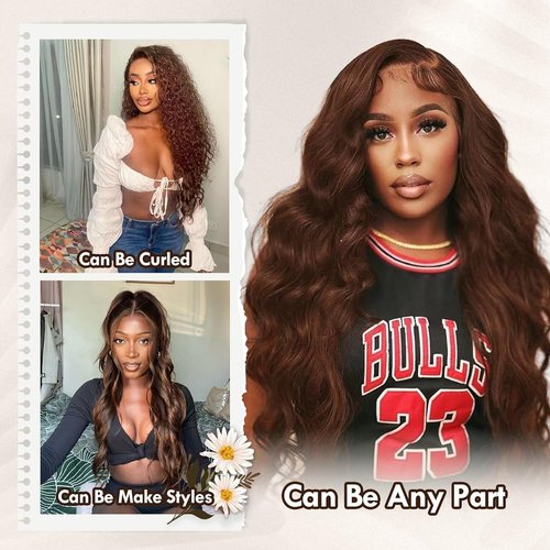 Chocolate Brown Lace Front Wig Human Hair - 13x6 HD Brown Body Wave Lace Front Wigs Human Hair Pre Plucked with Baby Hair, 180% Density Colored Glueless Frontal Wigs Human Hair for Women 26 inch