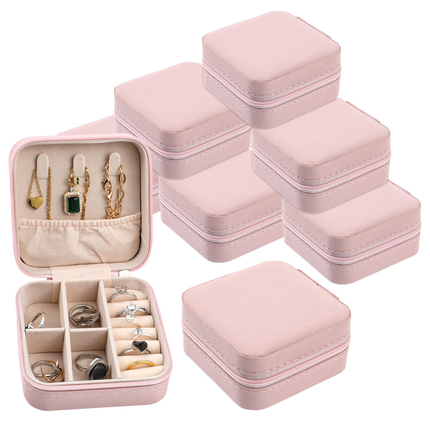 HOFURME 6 Pack Pink Travel Jewelry Case Bridesmaid Gifts Box, Small Jewelry Box Mini Jewelry Organizer, PU Leather Portable Earring Storage Box for Women Girls Bridesmaid Proposal Gifts