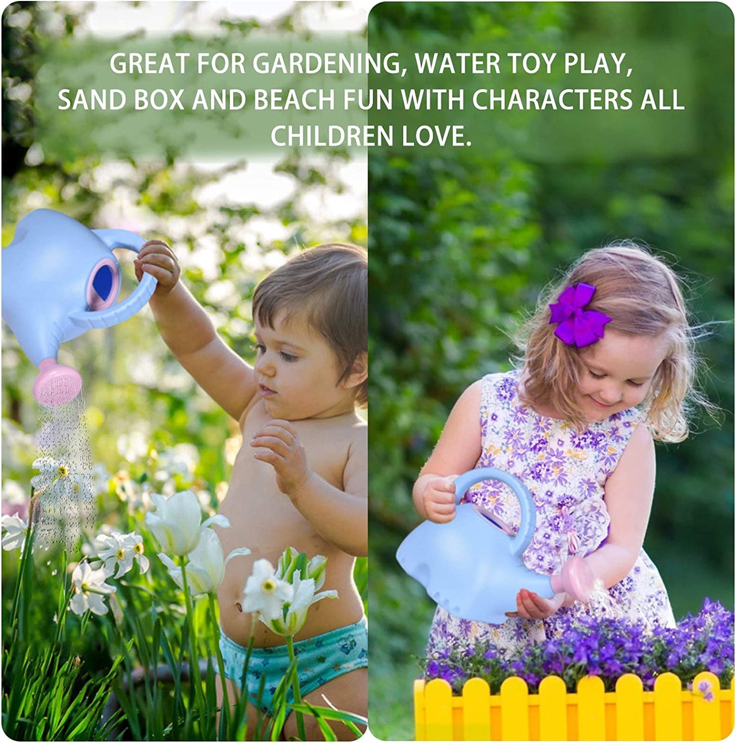 LOYUYU 0.4 Gallon Plastic Watering Can Small Lightweight Cute Indoor Outdoor Garden Plants, Watering Can with Shower Head Elephant: Blue Body Pink Head