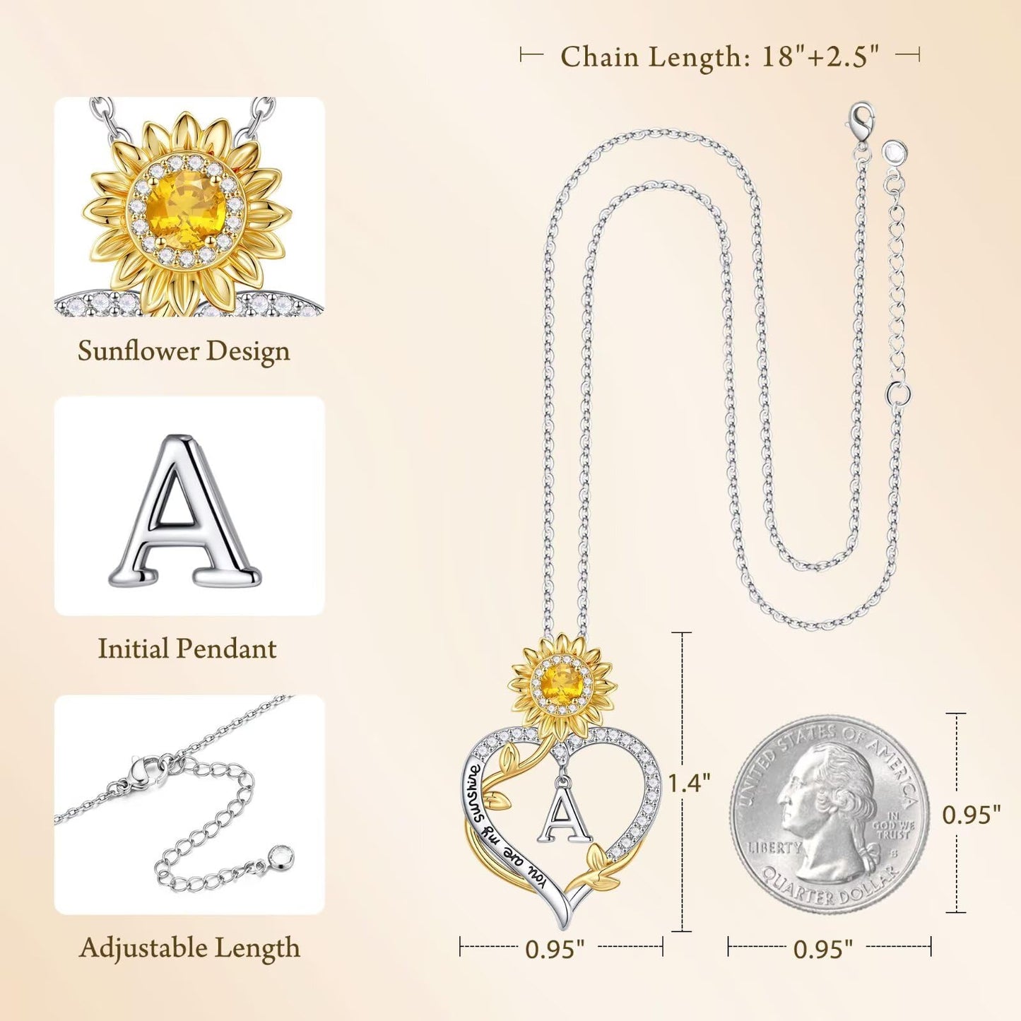 MONOOC Sunflower Gifts for Women - 14K-White-Gold-Plated Sunflower Initial Necklaces for Woman Heart Initial Letter O Necklace, Anniversary Birthday Gifts for Women Jewelry Wife Mom Gift
