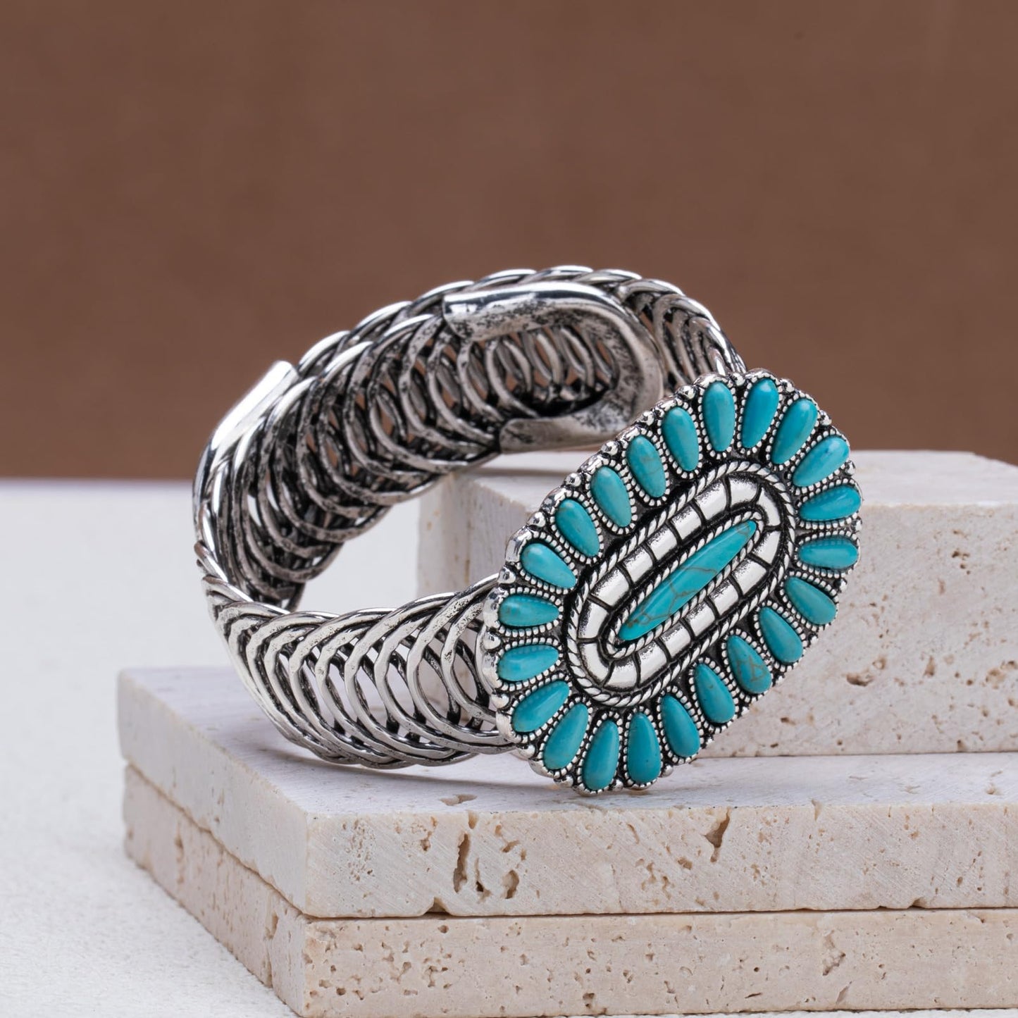 Montana West Rustic Couture Western Turquoise Cuff Bangle Bracelet Bohemian Vintage Elastic Bracelet for Women Cowgirl RCW-1008TQ