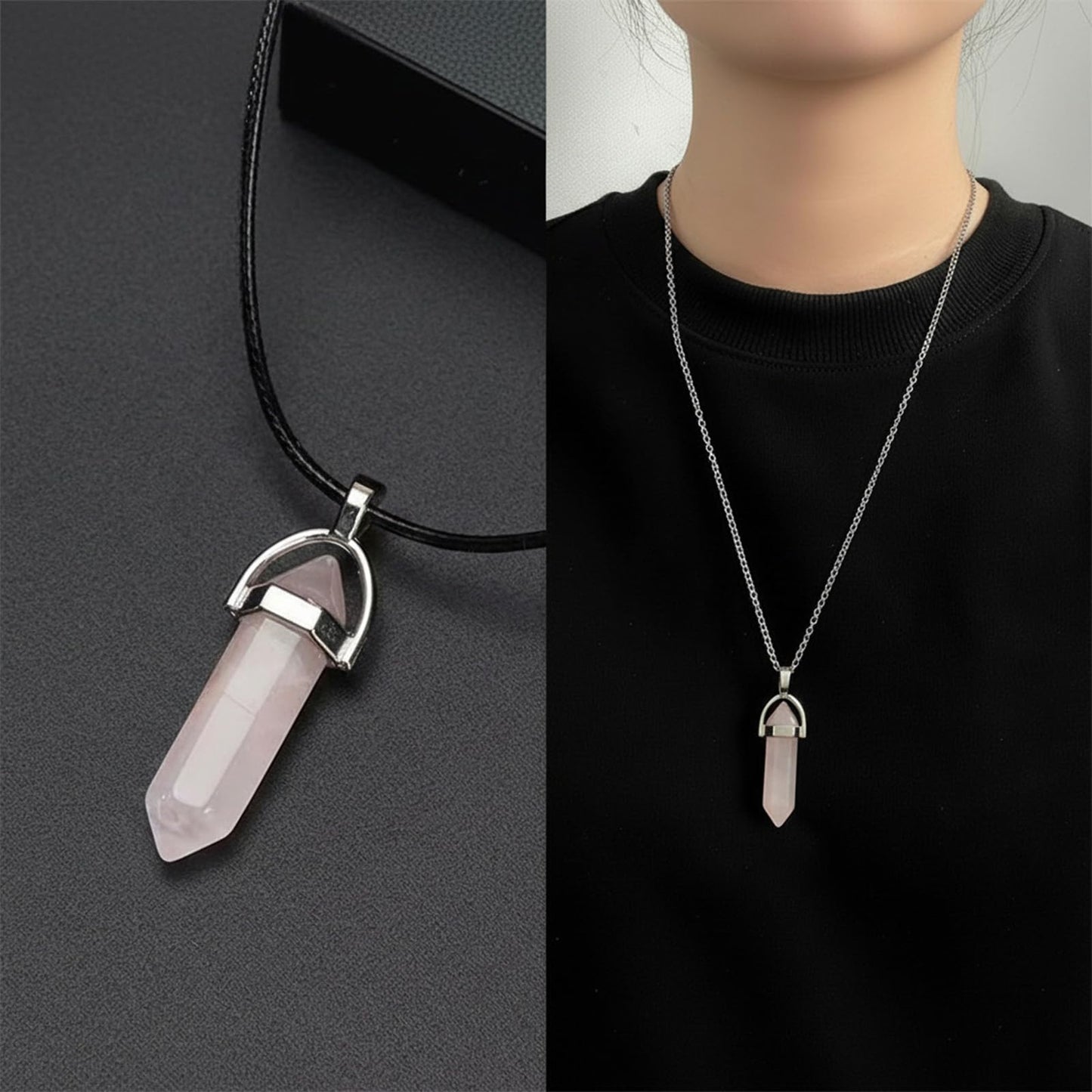 7 Chakra Natural Spiritual Crystal Gemstone Bracelet & Pink Crystal Healing Pendant，for Yoga Meditation, Anxiety Relief Positive Energy, Spiritual Relaxing Gift for Women Mom Birthday Mothers Day Gifts