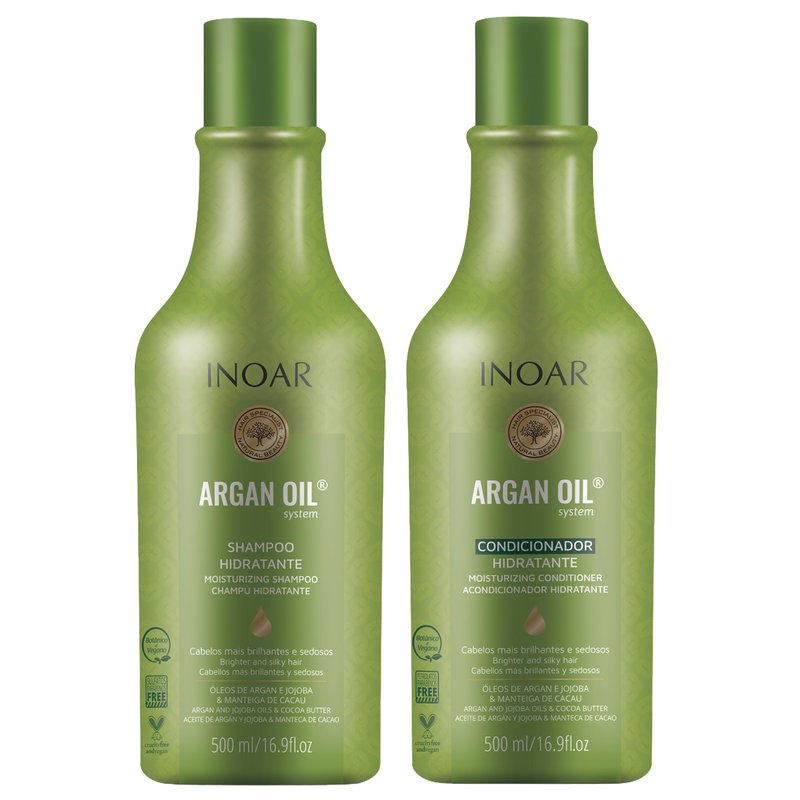 Inoar Argan Shampoo & Moisturizing Conditioner Haircare Set with Argan Oil & Cocoa Butter, Helps Smooth & Hydrate, 2 x 16.9 fl oz
