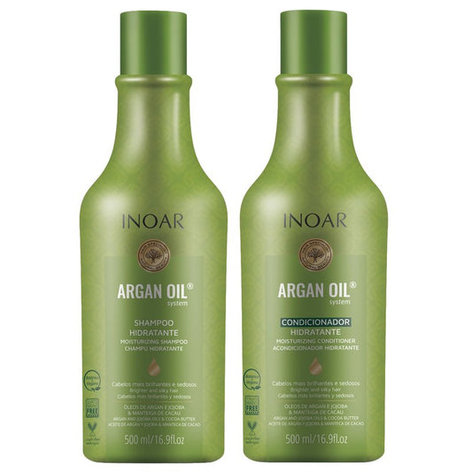 Inoar Argan Shampoo & Moisturizing Conditioner Haircare Set with Argan Oil & Cocoa Butter, Helps Smooth & Hydrate, 2 x 16.9 fl oz