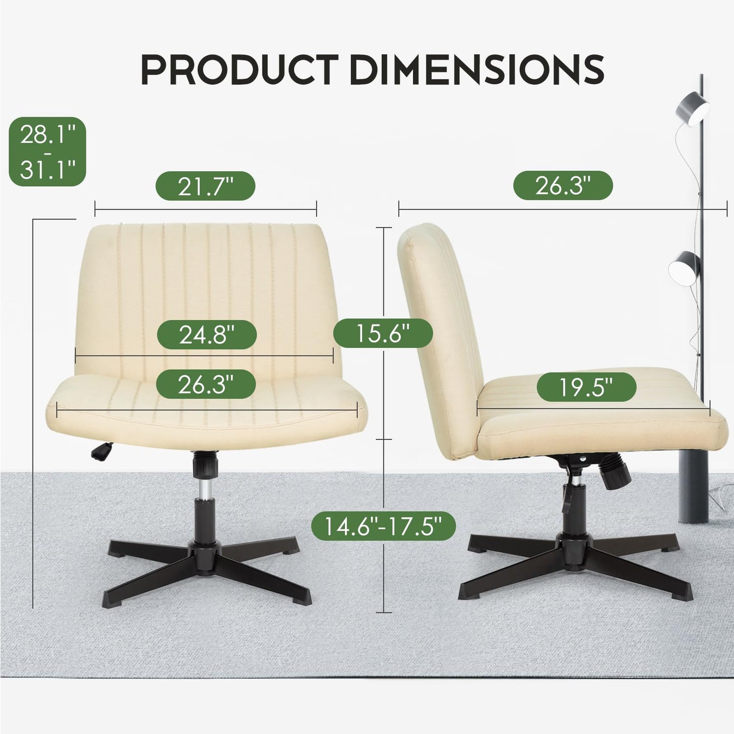 PayLessHere Criss Cross Chair,Armless Cross Legged Office Chair,Wide Comfty Desk Chair with No Wheels Modern Height Adjustable,Swivel Fabric Vanity Chair Computer Task Chair (Pack of 2, Beige)