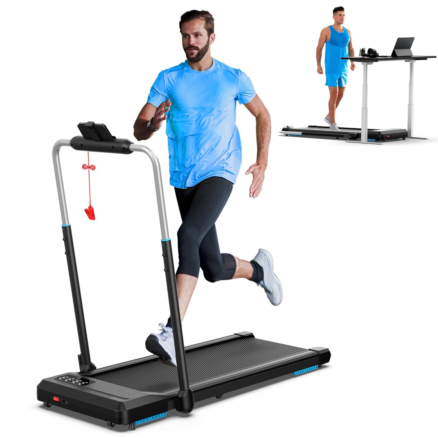 WELLFIT Walking Pad Treadmill with 10% Incline, Under Desk Treadmill for Home/Office, 2 in 1 Folding Treadmills with APP/Remote Control and LED Display, 0.6-7.6 MPH 360 lbs Capacity