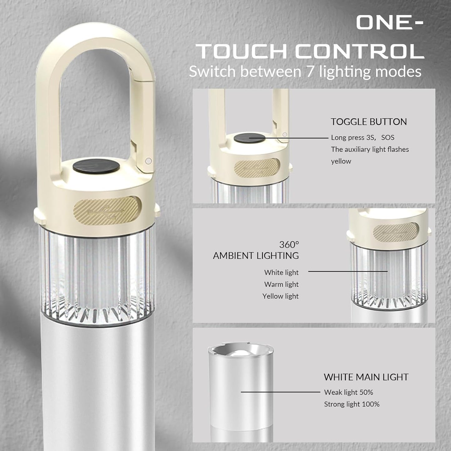 Rechargeable Flashlight Camping Lantern,Dual Light Source 800LM Brightness 2000mAh rechargeable Flashlights, Adjustable Tent light with Softlight Cover for Camping, Home Use, Car, Hiking Adventures