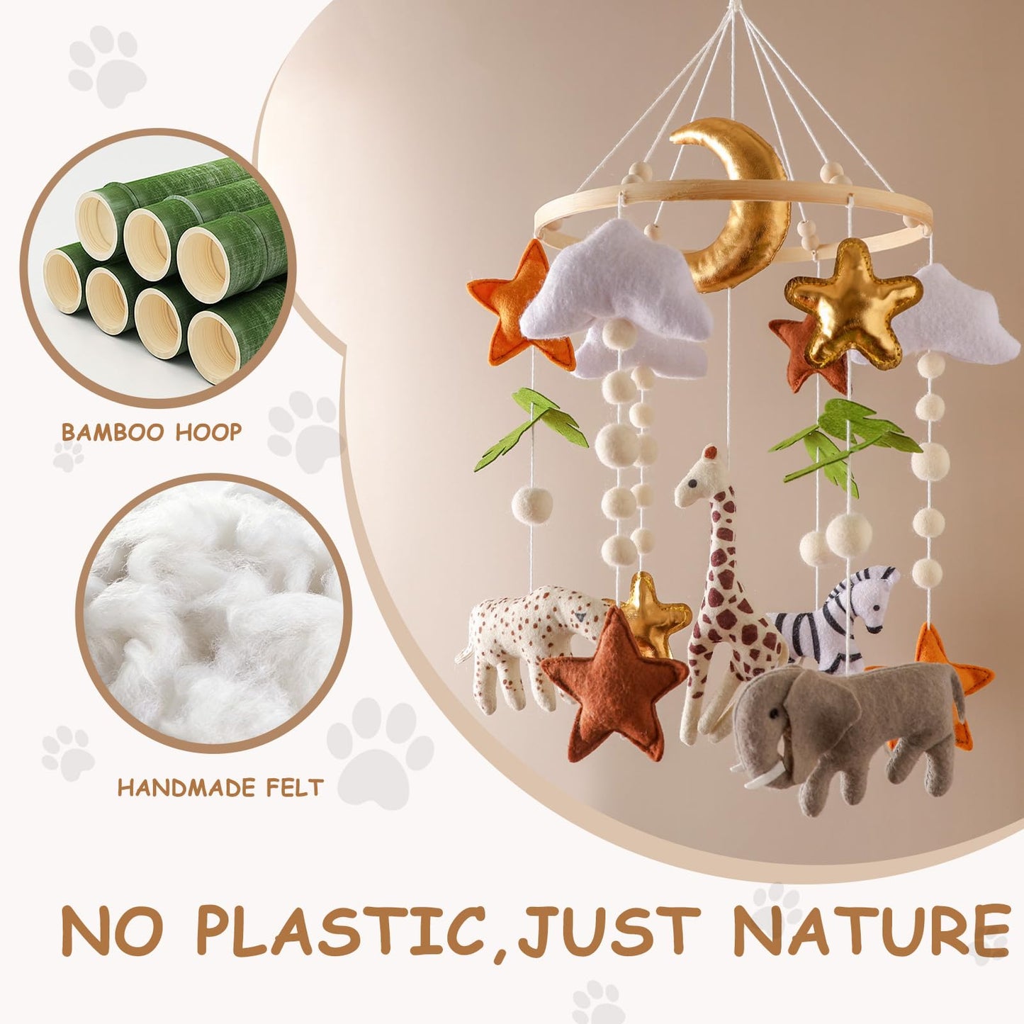 Wonderoo by Wowo Baby Mobile for Crib – Handmade Hanging Felt Nursery Mobile – Fits Most Crib Arms – Gender-Neutral Safari Animals Nursery Decor & Baby Gift