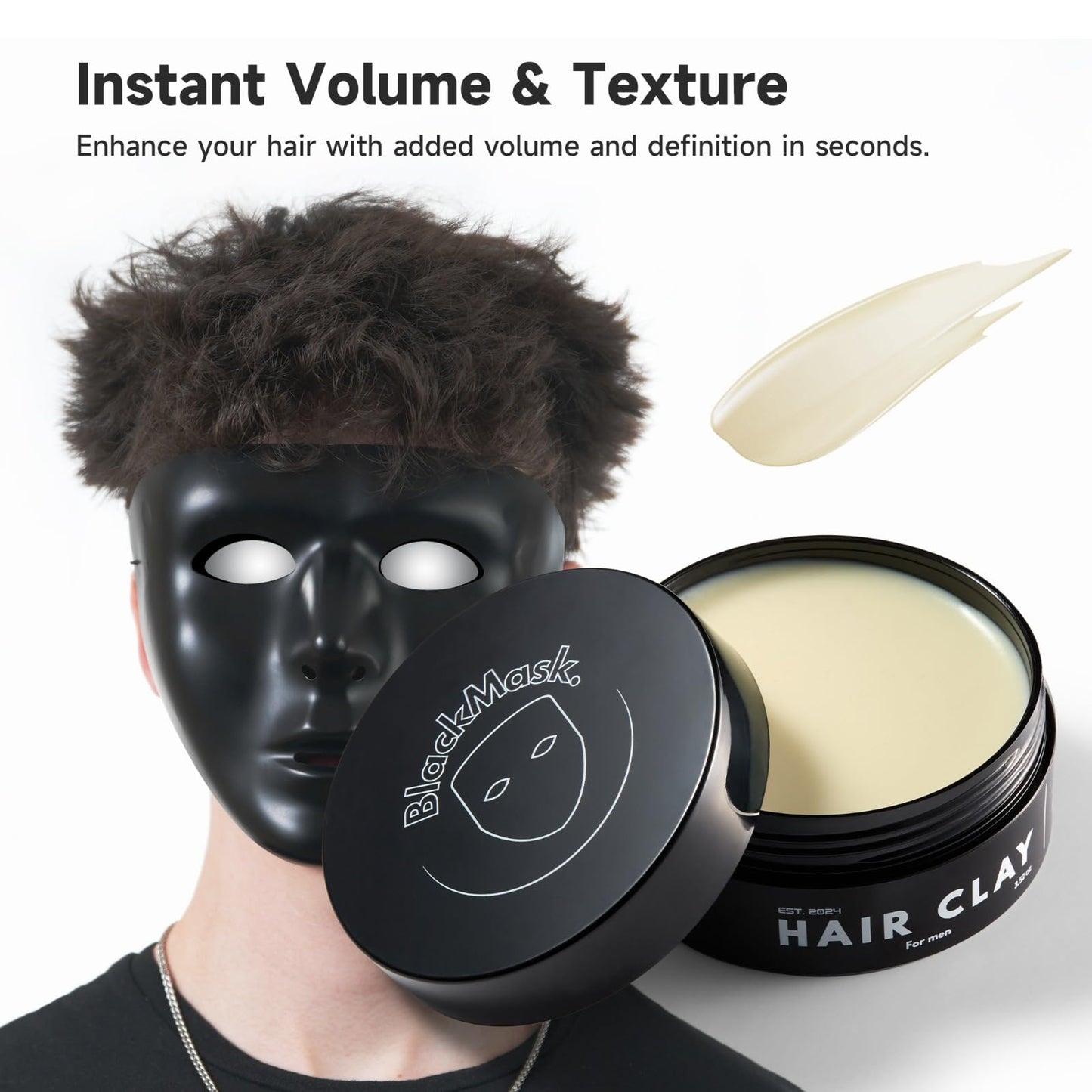 BlackMask Hair Clay for Men (3.52 oz) Matte Finish with Strong Hold, Hair Styling Clay, Adds Texture & Volume
