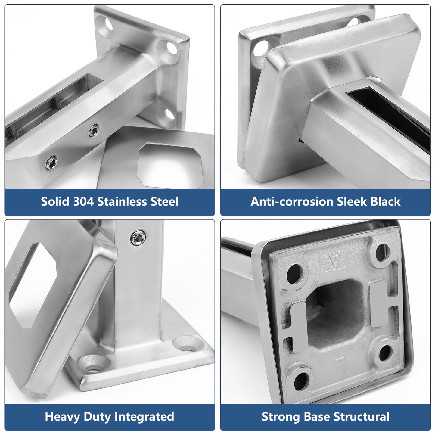 LukLoy 10 Pack 2.1lb 304 Stainless Steel Square Glass Spigots Pool Fence Spigot Clamp Home Garden Stairs Balustrade Railing Balcony Glass Floor Clamp (10 Pack, Each NW 2.1lb, GW 3.0lb) - LEVEL 2