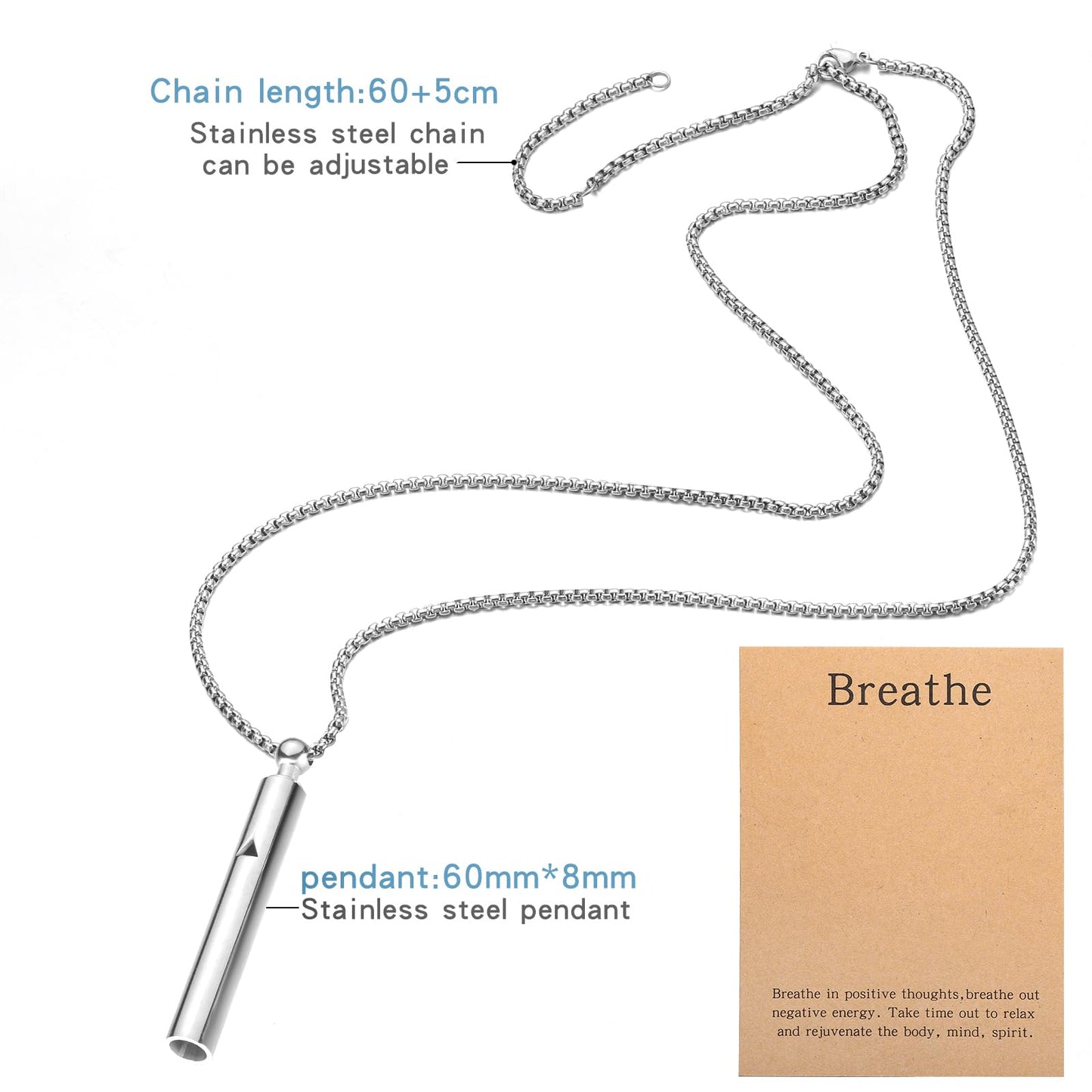 Anxiety Breathe Easy Necklace Mindfulness Breathing Necklace Breathlace Stainless Steel Pendant for Natural Calm & Stress Relief (Steel+Rose Gold T)
