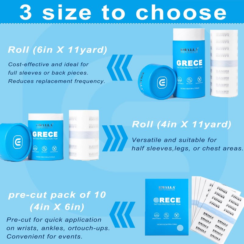 Tattoo Aftercare Bandage - 6'' x 11yard Second Skin Tattoo Bandage Covers Latex-Free Tattooing Bandage Wrap Waterproof Matte Protective Film for Initial Healing Protective and Skin Repair