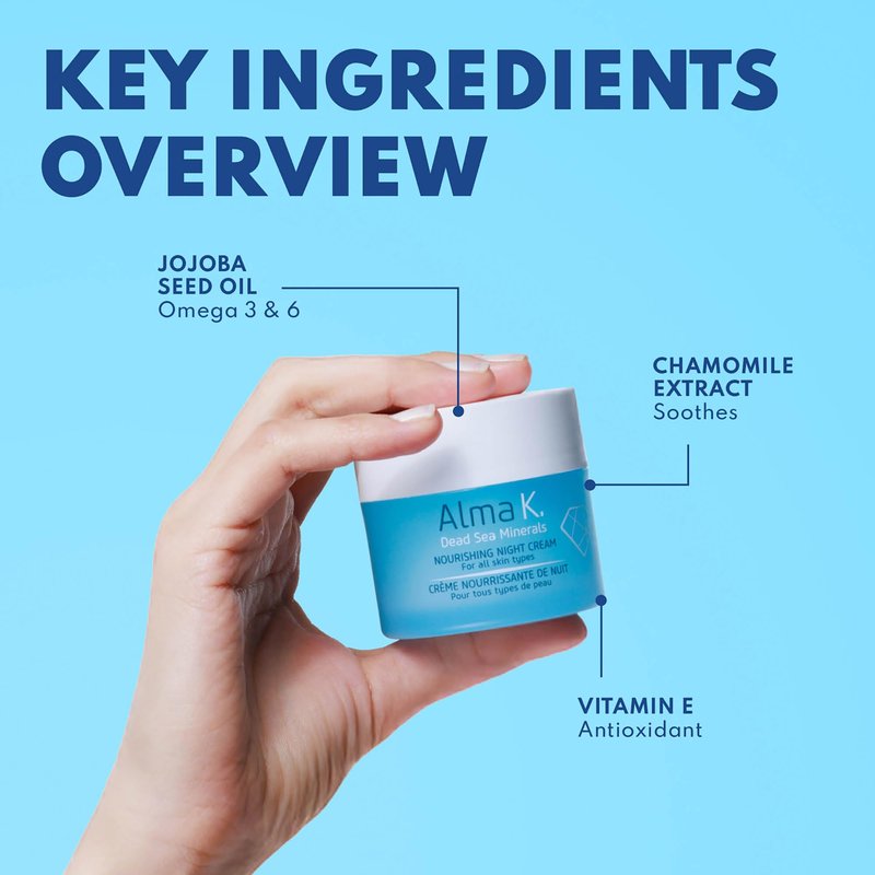 Alma K Nourishing Night Cream - Face Cream for All Skin Types - Facial Moisturizer with Dead Sea Minerals - Face Moisturizer for Women - 1.7 oz