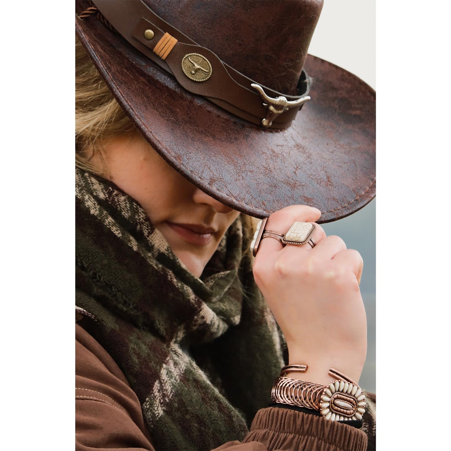 Montana West Rustic Couture Western Turquoise Cuff Bangle Bracelet Bohemian Vintage Elastic Bracelet for Women Cowgirl RCW-1008WT, Medium, White