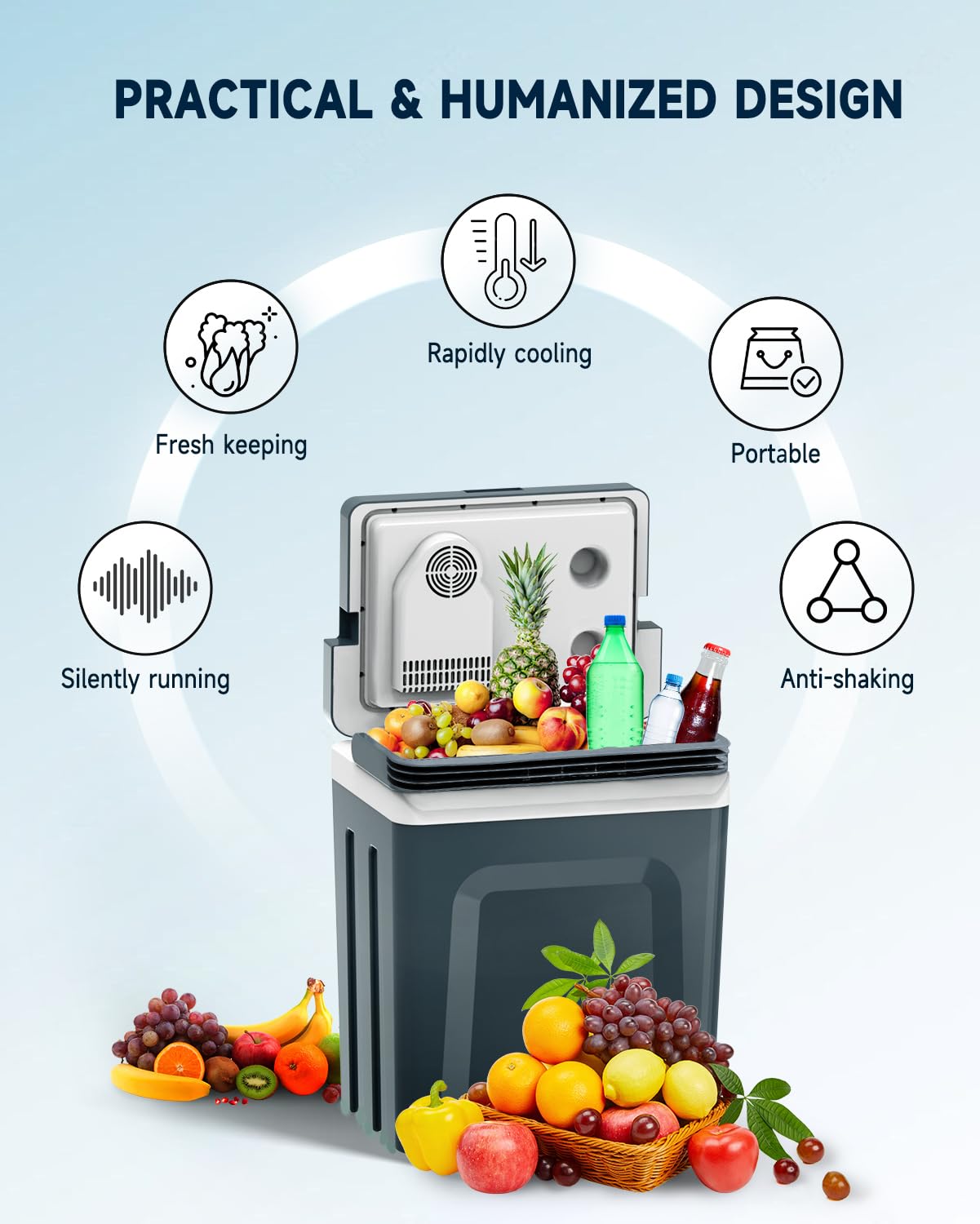 SubSun Electric Cooler and Warmer with Handle，32Quart (30 L) Portable Thermoelectric Fridge， Car Fridge Cooler with 12V DC & 110 AC for Camping, Travel & Picnics,Grey