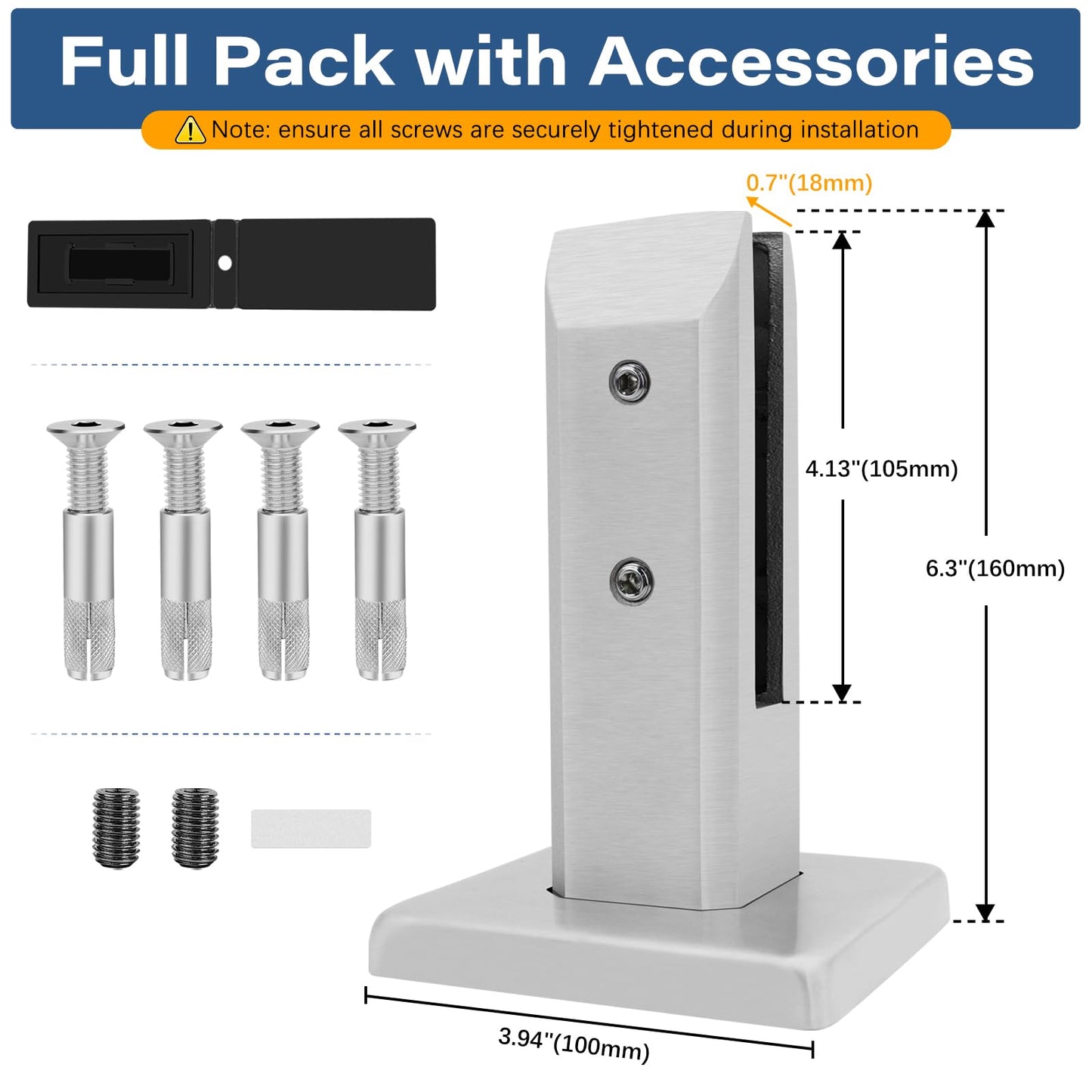 LukLoy 10 Pack 2.1lb 304 Stainless Steel Square Glass Spigots Pool Fence Spigot Clamp Home Garden Stairs Balustrade Railing Balcony Glass Floor Clamp (10 Pack, Each NW 2.1lb, GW 3.0lb) - LEVEL 2