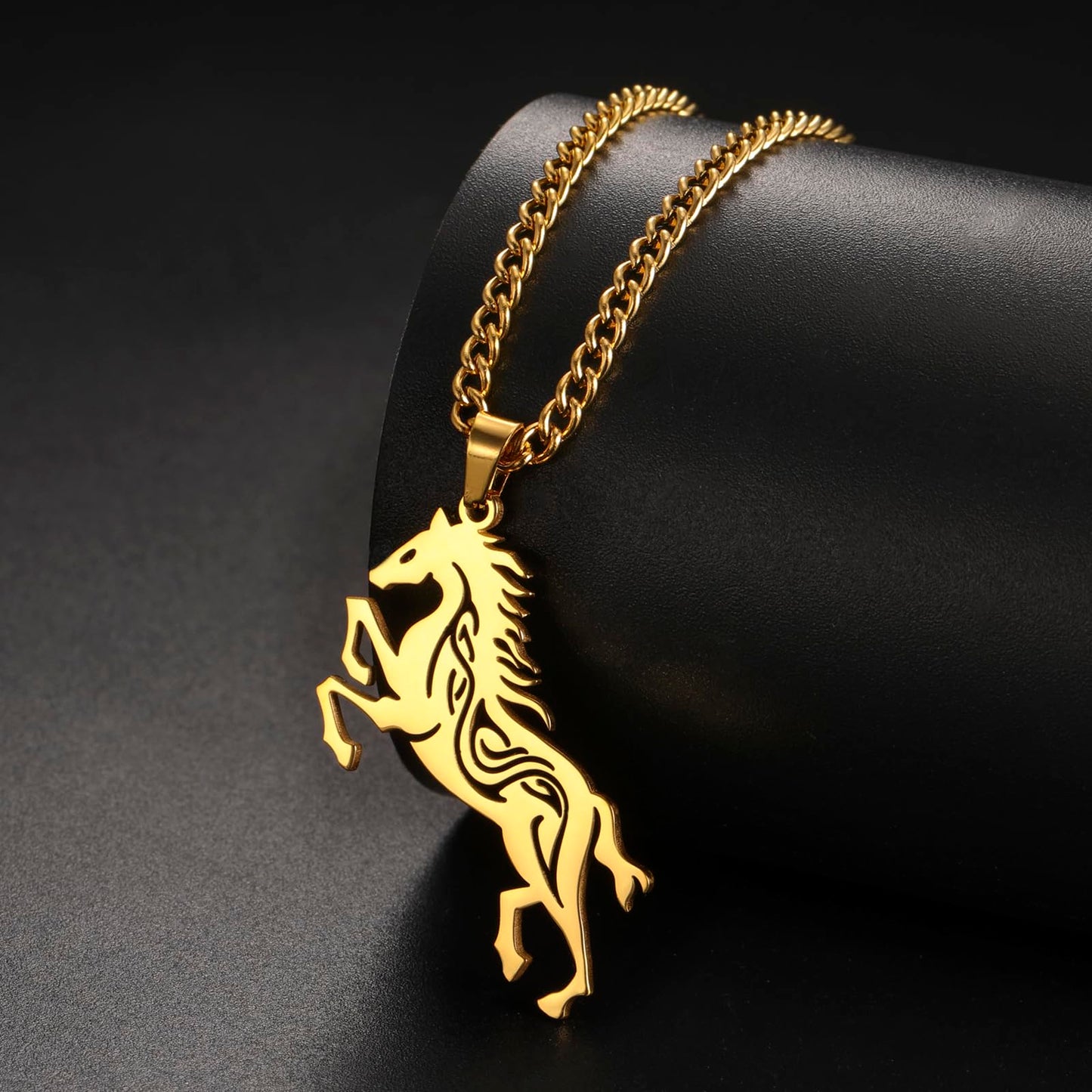 VASSAGO Horse Necklace for Women Men Stainless Steel Horse Pendant Necklace Animal Jewelry Horse Lover Gifts (gold)