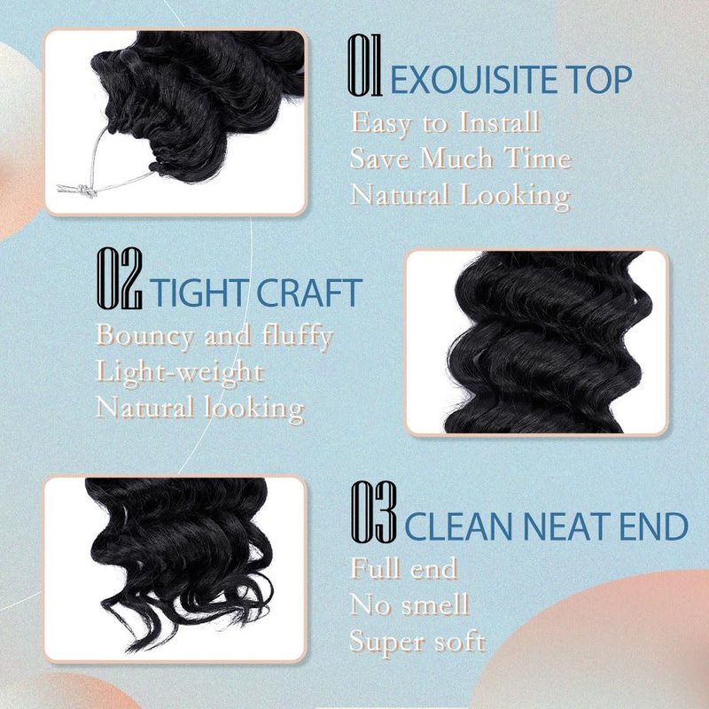 Ocean Wave Crochet Hair for Women 14 Inch, 8 Packs Deep Wave Braiding Hair Pre Looprd Short Curly Beach Curl Crochet Braids Pre Looped (1B#)