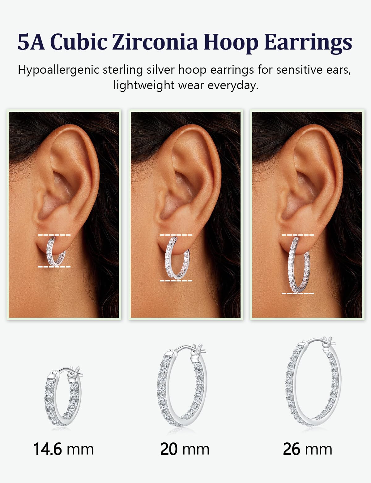 RANDES Sterling Silver Hoop Earrings for Women Cubic Zirconia Hoops 26mm Medium Hoop Earrings CZ Wedding Earring Trendy Jewelry