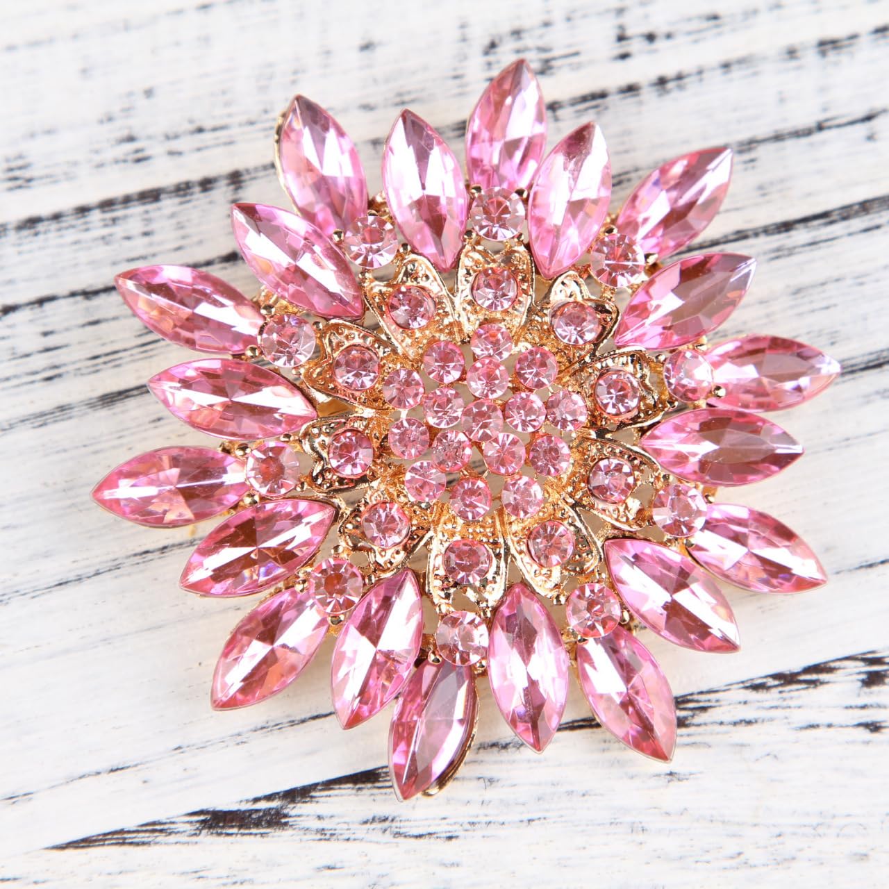 Rhinestone Sunflower Brooch Pin for Women Red Black Purple Large Flower Broochs Snowflake Brooch Marquise Wreath Brooches Jewelry (Pink1)
