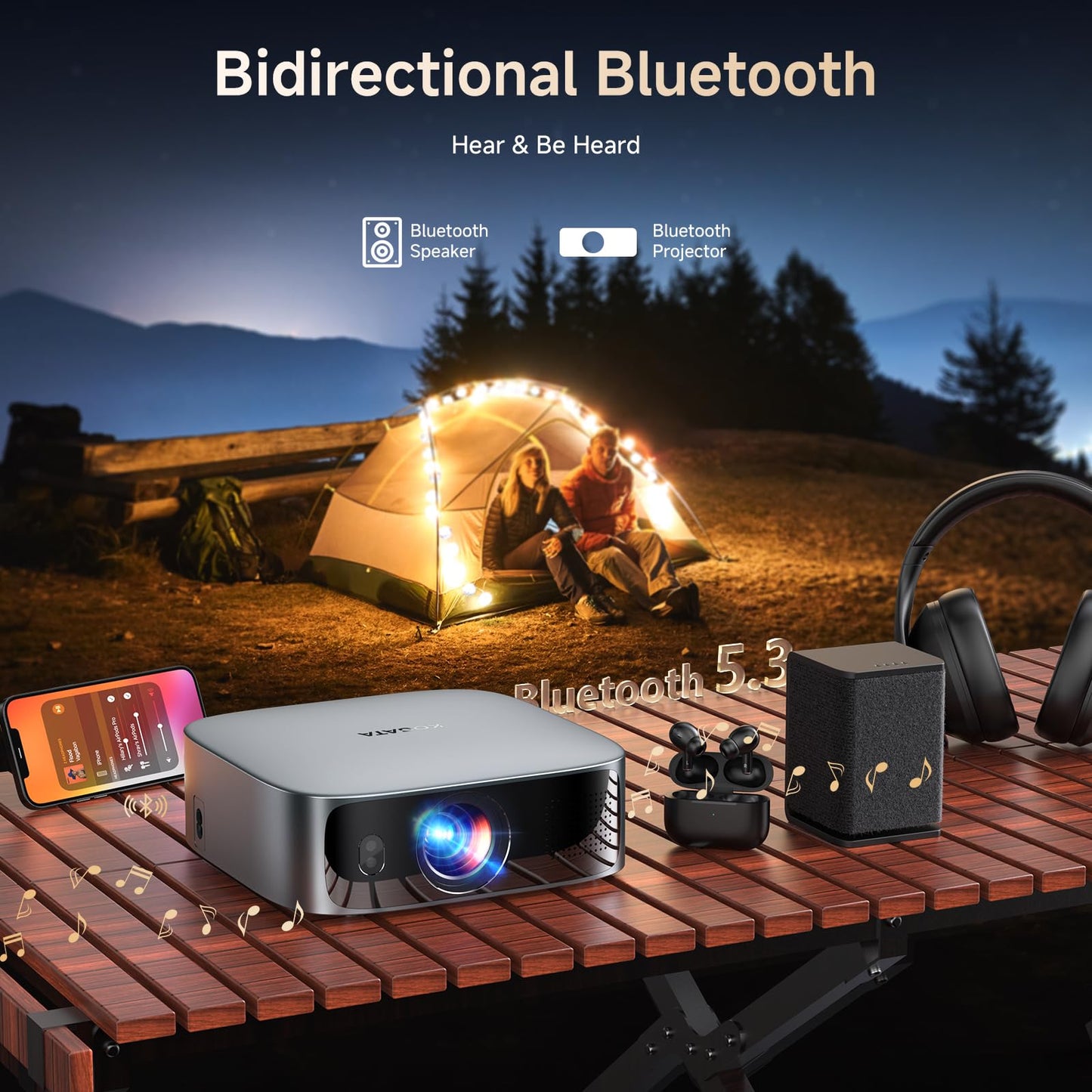 [Short Throw/Built in Apps] Projector 4K with WiFi and Bluetooth, 2000ANSI TOF Auto Focus Keystone Smart Projector for Dolby Audio Home Theater Movie, Kogata Outdoor Projector Portable Ceiling Gray
