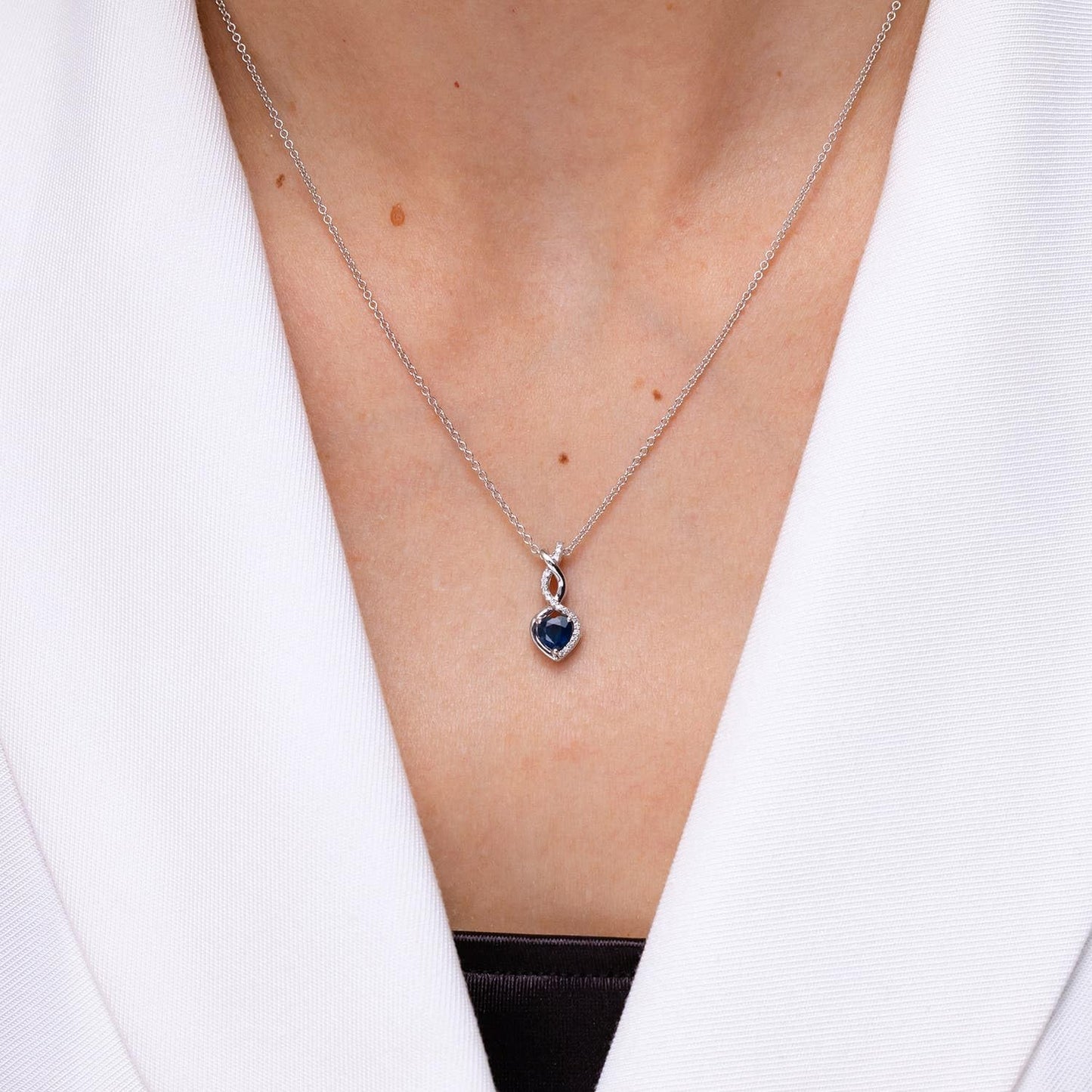 Angara Natural Blue Sapphire Pendant for Women | Heart-Shaped Blue Sapphire Infinity Pendant with Diamond Accents in White Gold | September Birthday, Anniversary, Gemstone Jewelry Gift | AAA | 4mm
