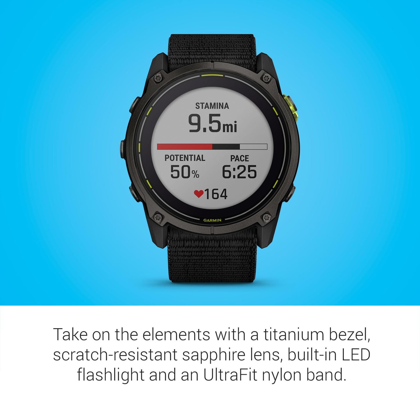 Garmin Enduro™ 3 – 51 mm, Solar, Sapphire, Ultraperformance GPS Smartwatch, Extreme Battery Life, Detailed Mapping, Built-in LED Flashlight, Carbon Gray DLC Titanium with Black UltraFit Nylon Strap