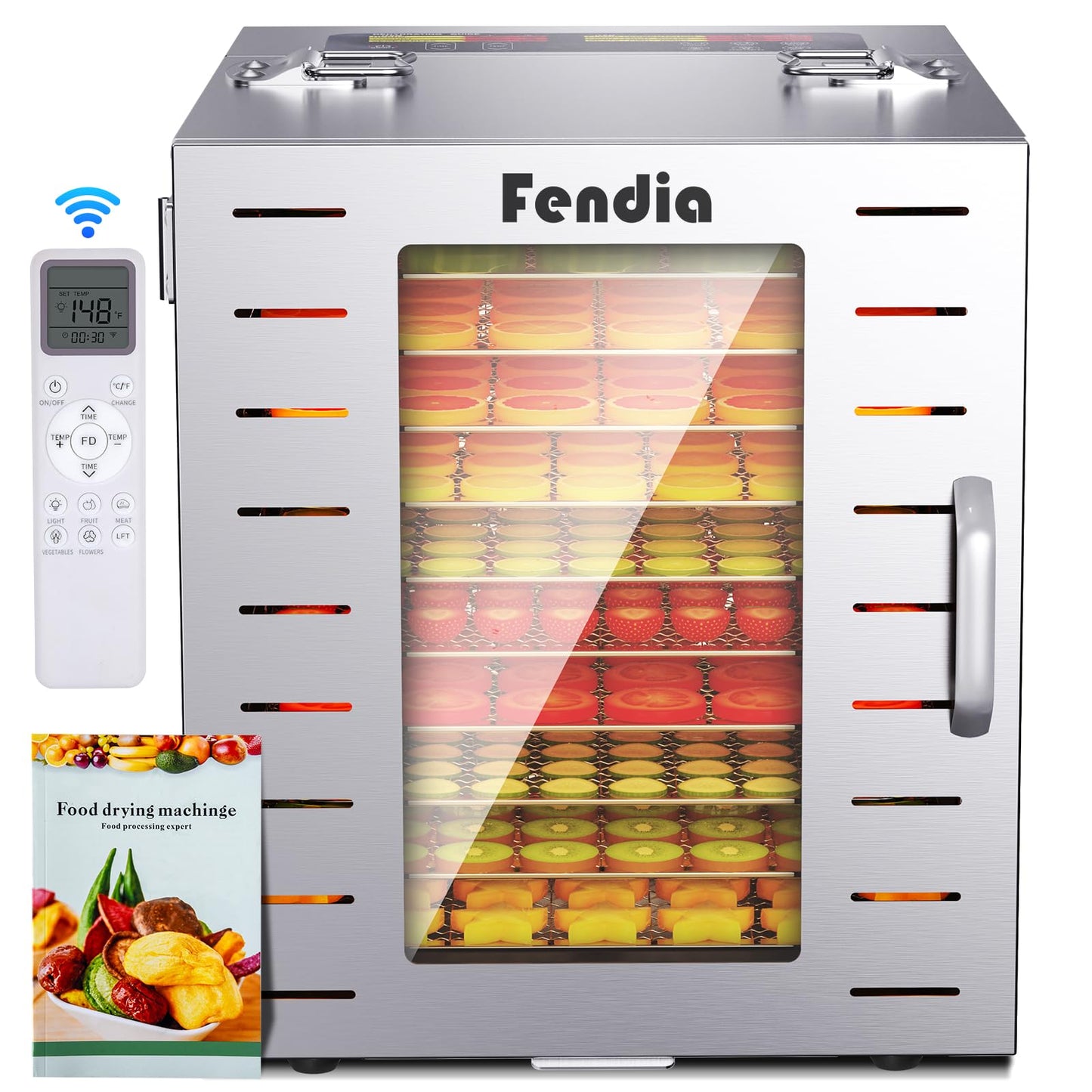 Food Dehydrator for Jerky, Remote Control, Large 10 Stainless Steel Trays, 1000W Fruit Dehydrator, 24H Timer and 194°F Temperature Control, Overheat Protection, Food Dryer for Jerky, Fruit, Dog Treats