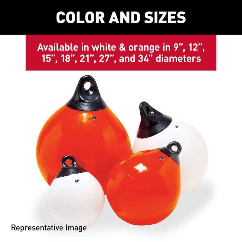 Taylor Made Tuff End Buoy, White (12") – Flexible, Strong, Marine-Grade Vinyl Buoy for 25-40 Foot Boats – Easy-to-use, Trivalve™ Inflates with Standard Ball Pump – 2020108080
