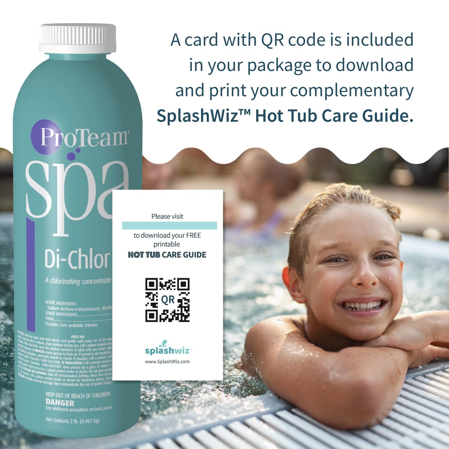 ProTeam Spa Di-Chlor - Hot Tub Chlorine for Hot Tubs and Spa Sanitizer for Hot Tub with SplashWiz Hot Tub Chemicals Care Guide - Made in USA (2 lb)