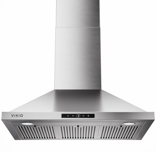 VIKIO HOME Wall Mount Range Hood 36inch, 580 CFM, Ducted/Ductless Convertible, Stainless Steel Kitchen Vent Hood with 3-Speed Fan and LED Lights
