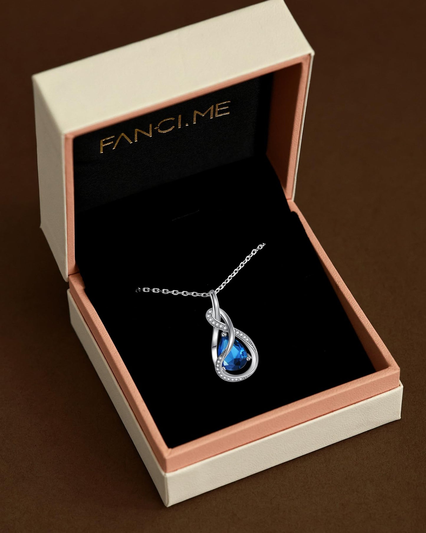 FANCIME Topaz Necklace November December Birthstone Sterling Silver Infinity Knot Pendant Necklace Blue Gemstone Fine Jewelry Birthday Mothers Day Gifts for Women Her Mom