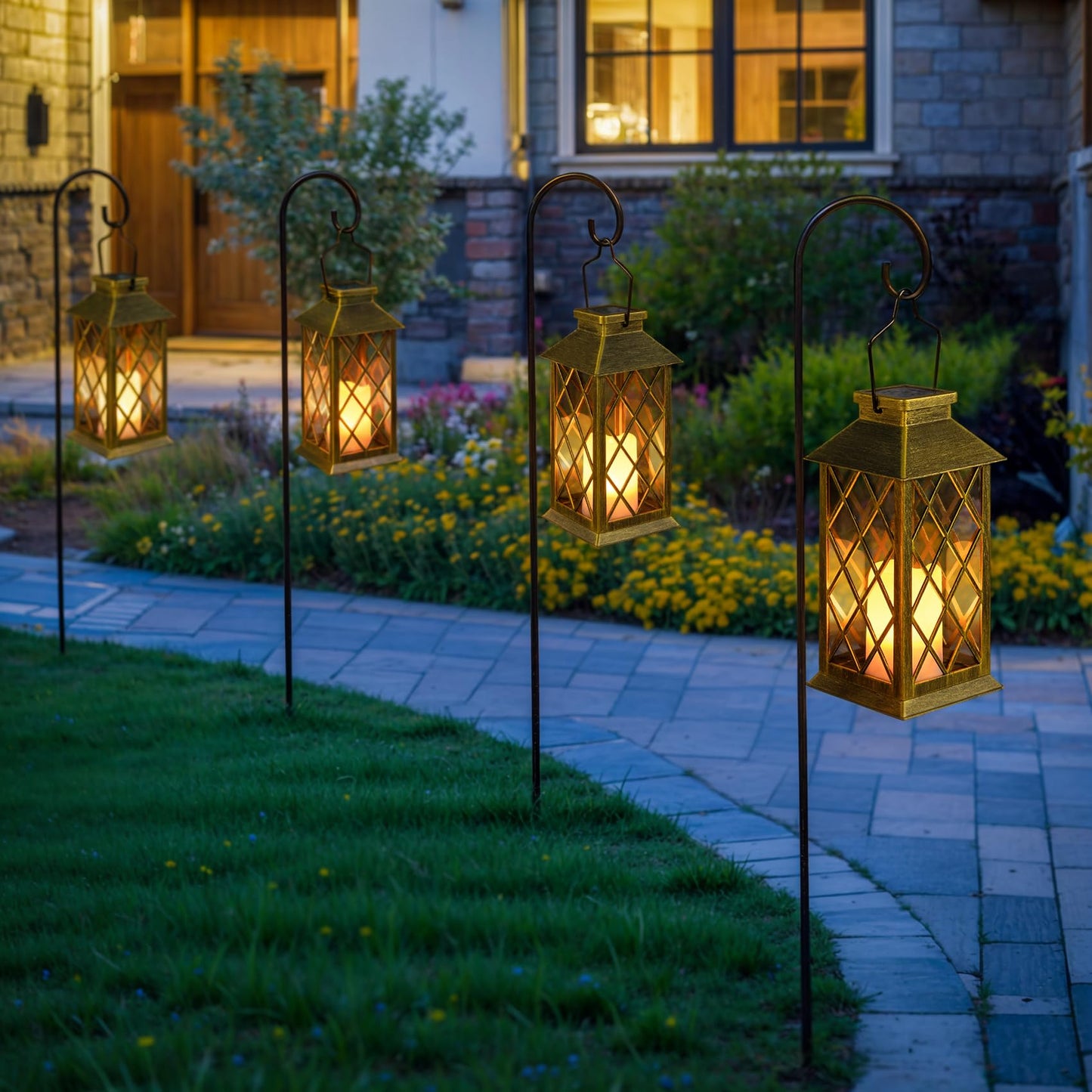 2Pack 10" Outdoor Solar Lanterns Waterproof Garden Patio Lantern Lights Flickering Candle Mission for Outside, Party, Yard, Lawn, Mothers Day Gifts Garden Gifts for Mom Women (Antique Green Bronze)