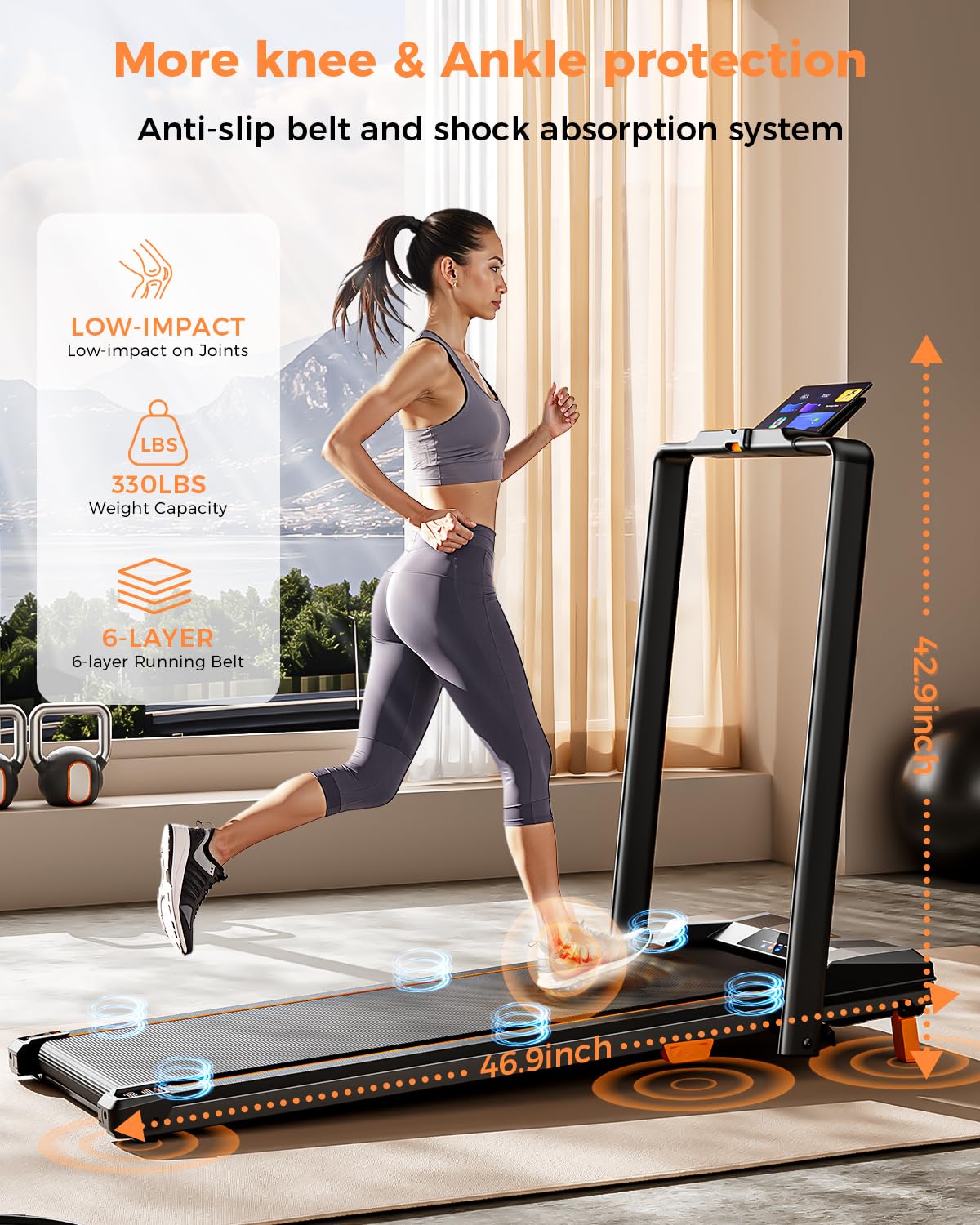 Walking Pad with Handle Bar, BestGod Treadmills for Home Office 330 lbs Capacity Foldable Under Desk Treadmill 5% Walking Treadmills with Incline 2.5 HP Folding Treadmill with Remote Control