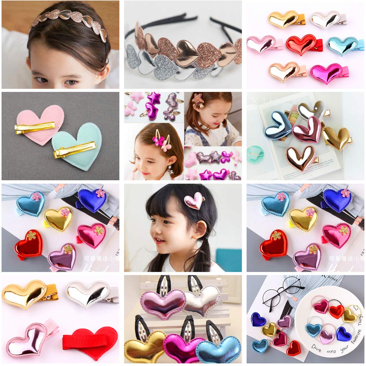 MSCFTFB 100 Pieces 5 Star Heart Crown Shaped Pad Appliques Sew on Patches Embellishments Trims for DIY Birthday Wedding Cake Topper Scrapbook Hair Accessories Craft Supplies (Heart, Multi)