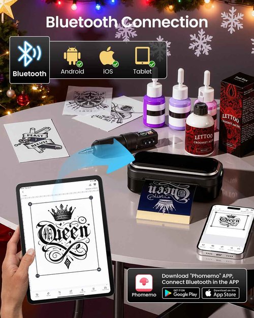 Memoqueen Tattoo Stencil Printers for Tattooing, TP31 Mini Tattoo Stencil Printer Machine for Gift to Enthusias, Beginners, Artists, with 30pcs Tattoo Transfer Paper, Compatible with iOS & Android