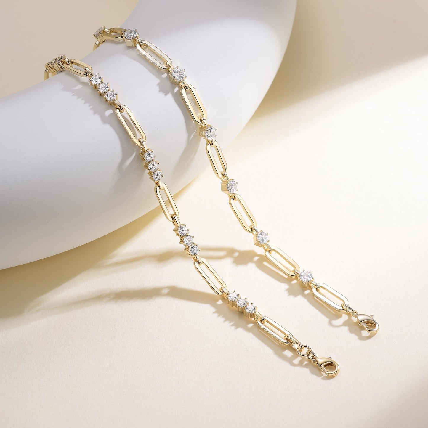 shinelab Paperclip Bracelet for Women Couple Bracelets with CZ Chain Strand Jewelry for Men (Style 2-Golden, Inches, 7.00)