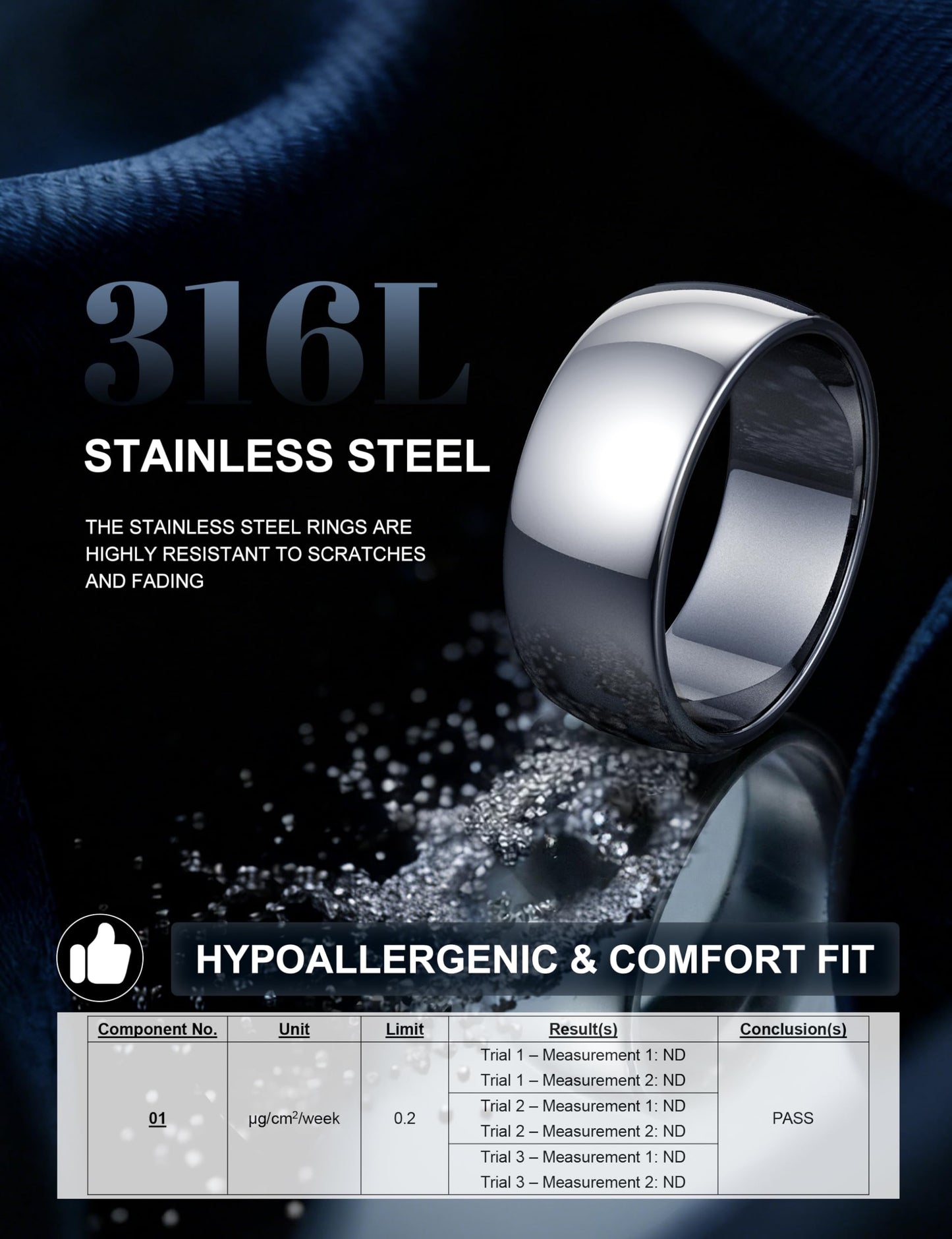 Florideco 8mm Stainless Steel Ring Wedding Bands for Women Mens Ring Wedding Band Plain Dome High Polished Size 10