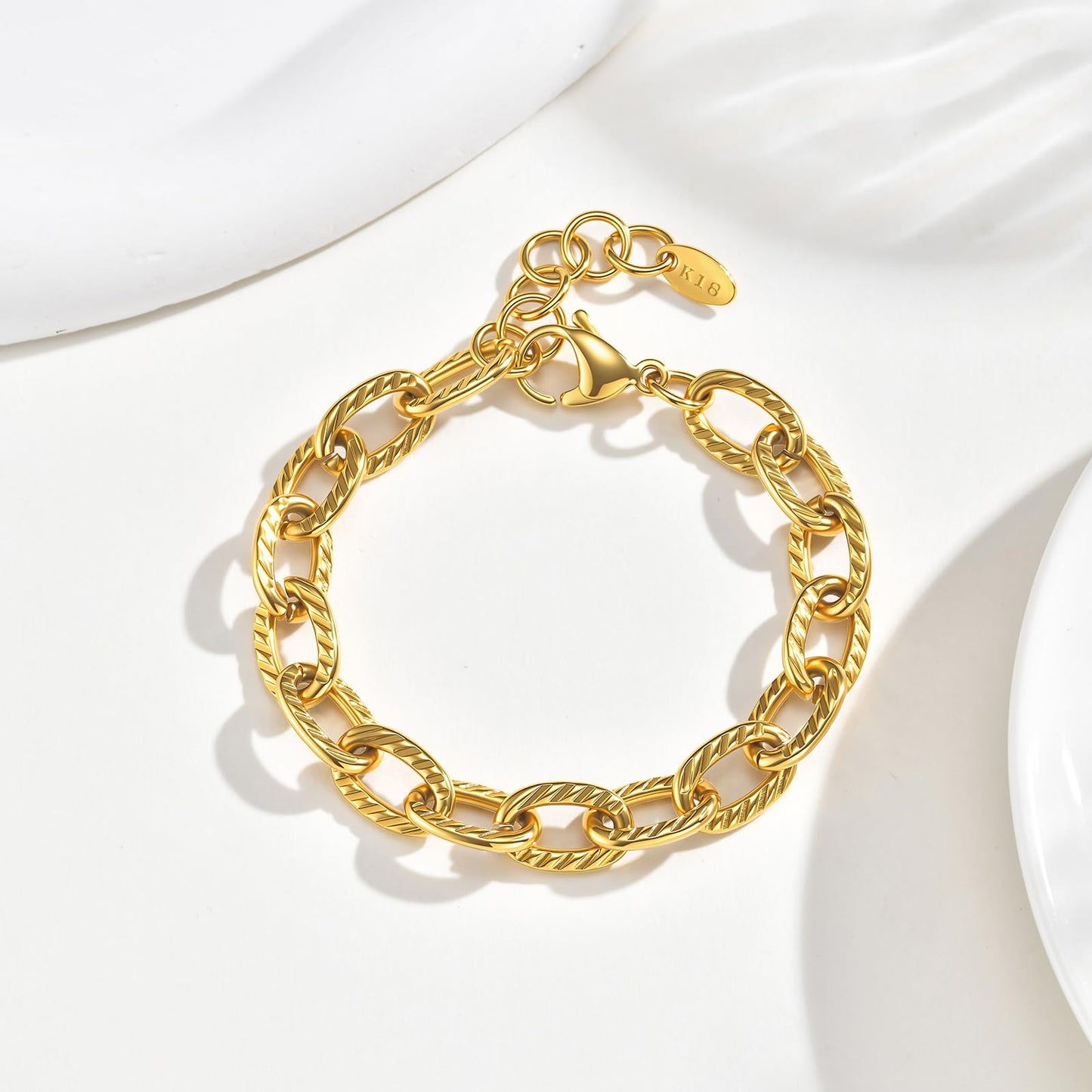 MPRAINBOW Chunky Gold Bracelets for Women - 18K Gold Plated Cuban Link Bracelet, Stainless Steel Non-tarnish Waterproof Thick Chain Trendy Daily Fashion Jewelry, Valentines Party Prom Birthday Gift