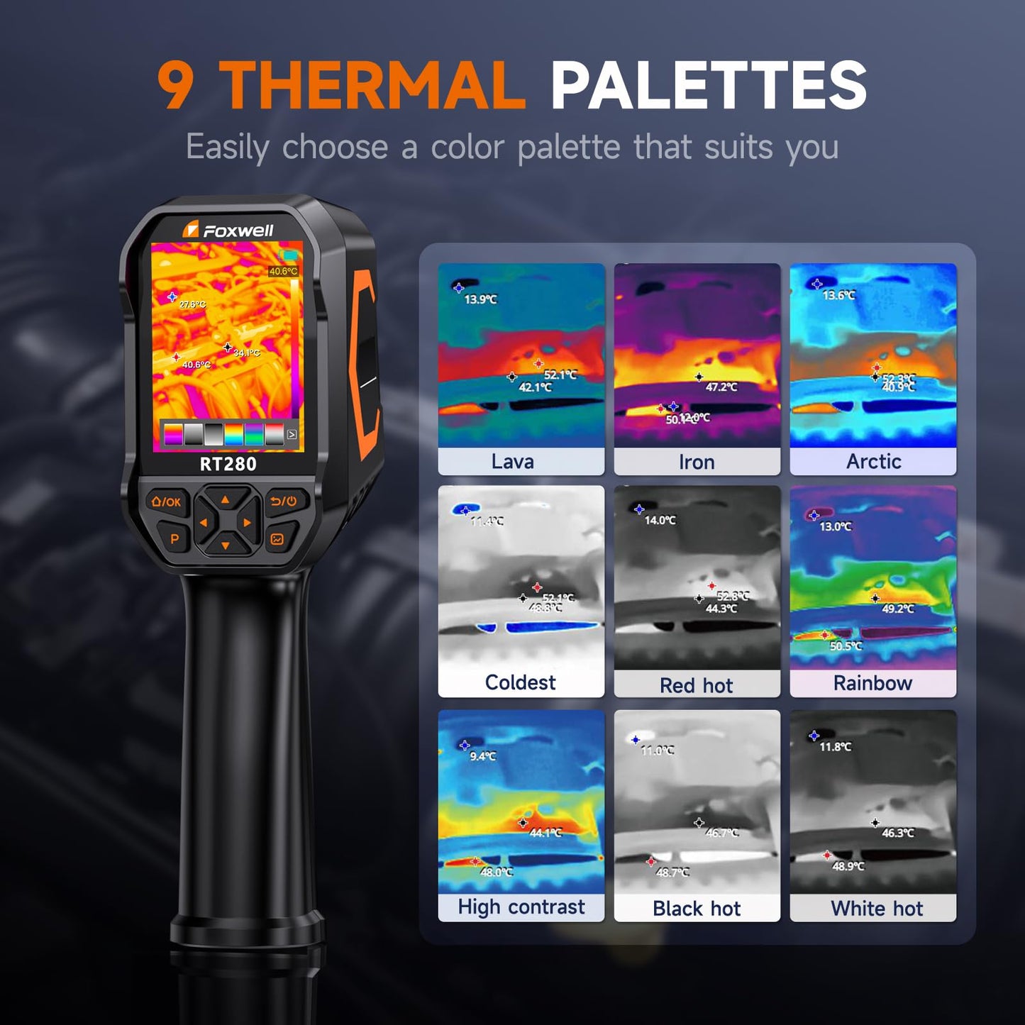 FOXWELL RT280 Thermal Imaging Camera, 320 X 240 2.8" LCD Screen Thermal Camera, TISR Resolution 240 x 180, 25Hz Handheld Infrared Cameras with Laser, PC Analysis, Photo & Video Recording, 8GB Storage
