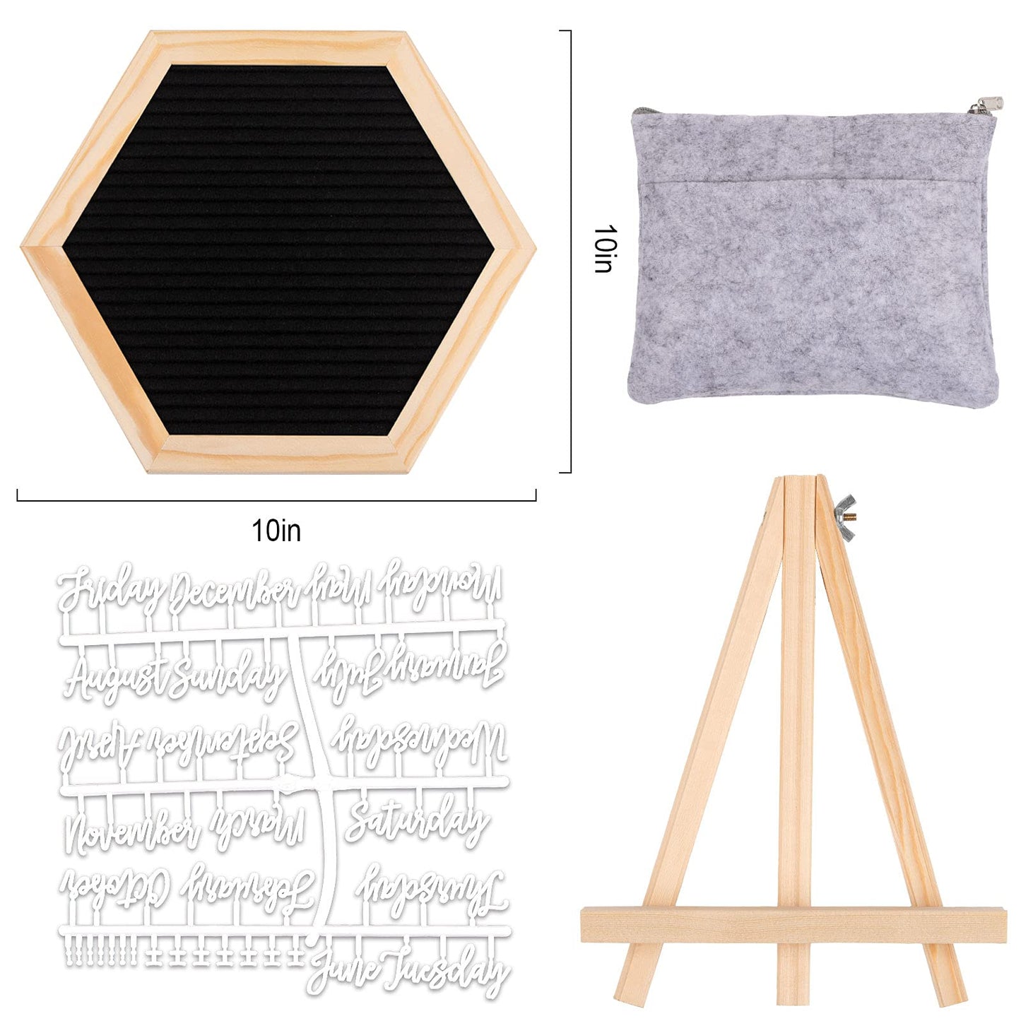 Whaline Double Sided Felt Letter Board Kit with 510 Letters Wooden Stand Bag Hexagon Felt Letter Boards for Home Baby Nursery School Classroom Teaching Tool Office
