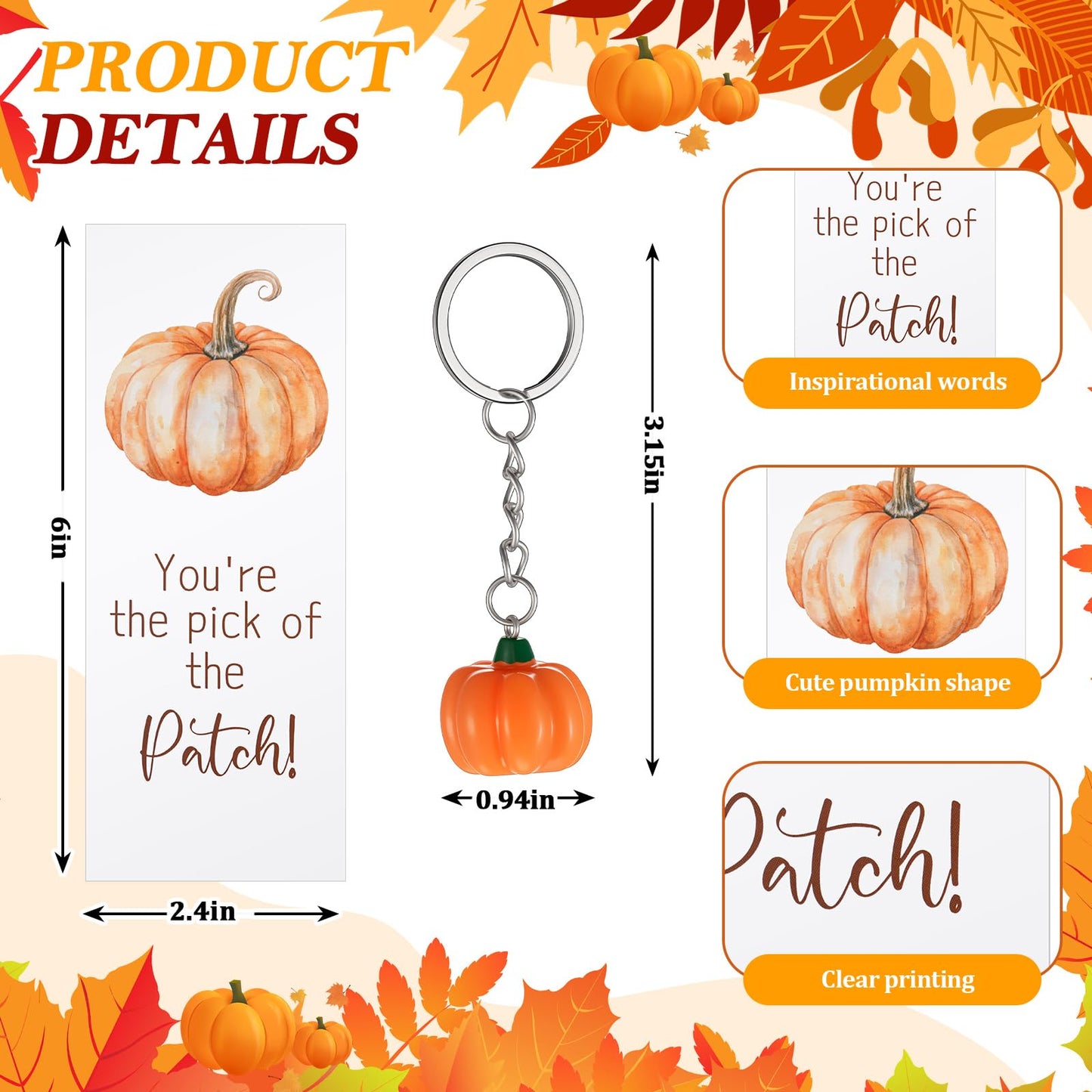 AmazingSpark 20 Sets Fall Thanksgiving Gifts Bulk Inspirational Ballpoint Pens Pumpkin Keychains You're The Pick of The Patch Gift Cards Fall Party Favors for Employee Coworker Teacher Appreciation