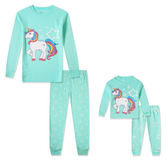 Babyroom Girls Matching Doll&Toddler 4 Piece Cotton Pajamas Kids Clothes Sleepwear Size 4 Blue