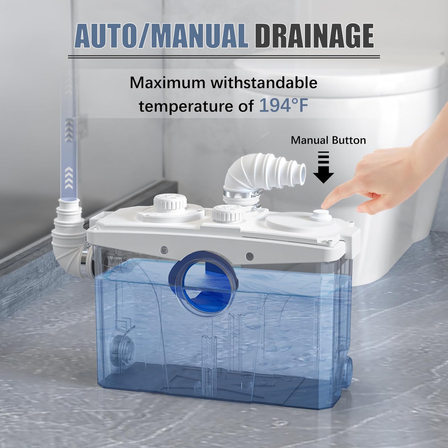 900W Macerator Pump, Macerating Toilet System with 2 Outlets/5 Inlets, Sewage Pump for Basement, Sink, Toilet, Laundry, Kitchen