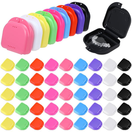 Nuenen 64 Pcs Retainer Case with Vent Holes Mouth Guard Container Case Dental Storage Container Multicolor Dental Retainer Box for Office Travel Household, 9 Colors (Classic Color)